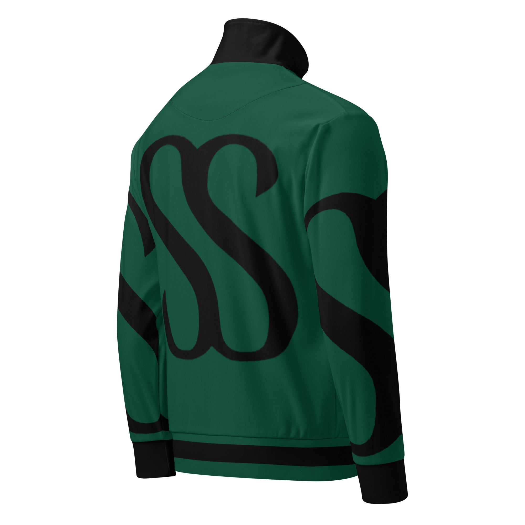 SAVANT NOIR British racing green jacket with black logo accents and high collar design