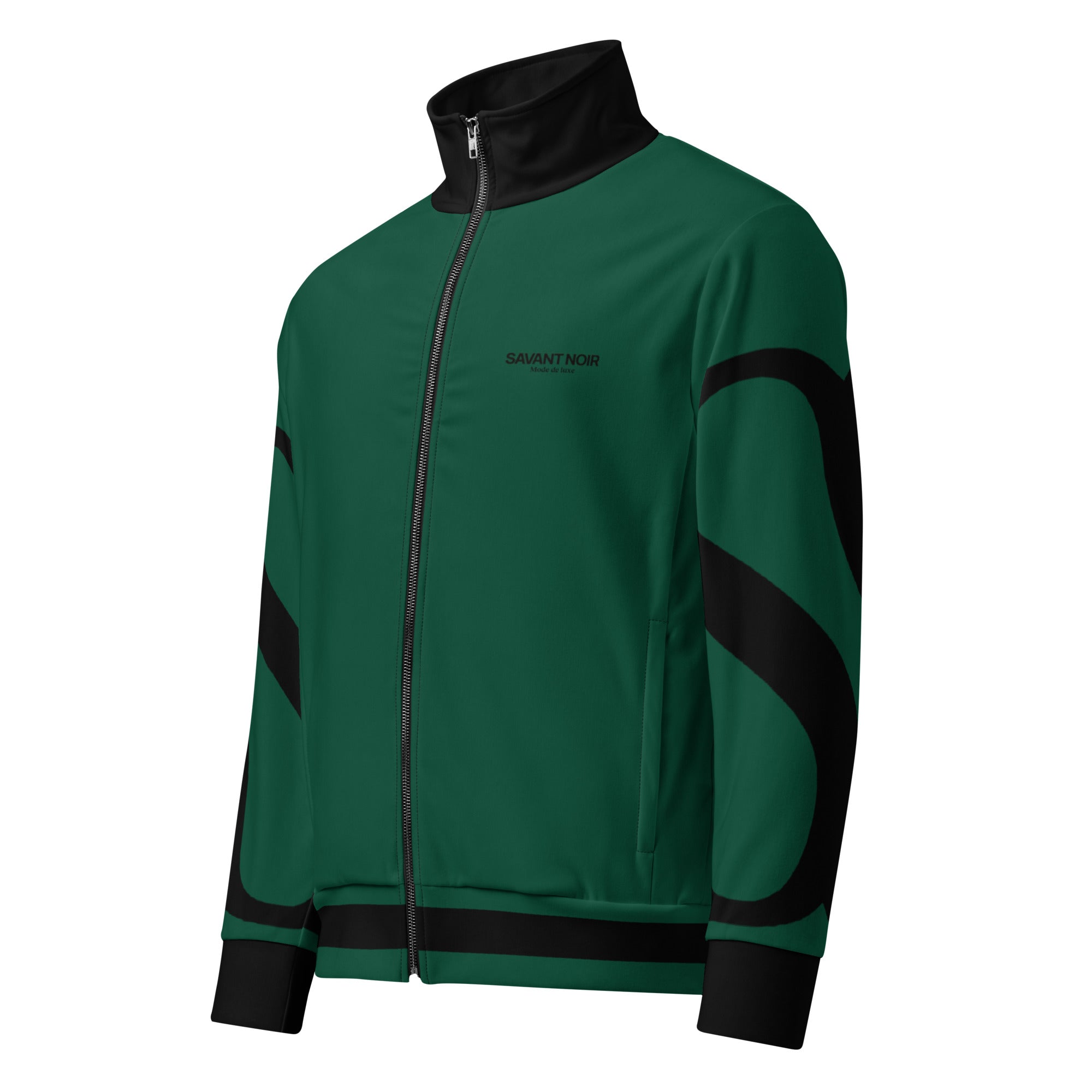 SAVANT NOIR British racing green jacket with black accents and full front zipper