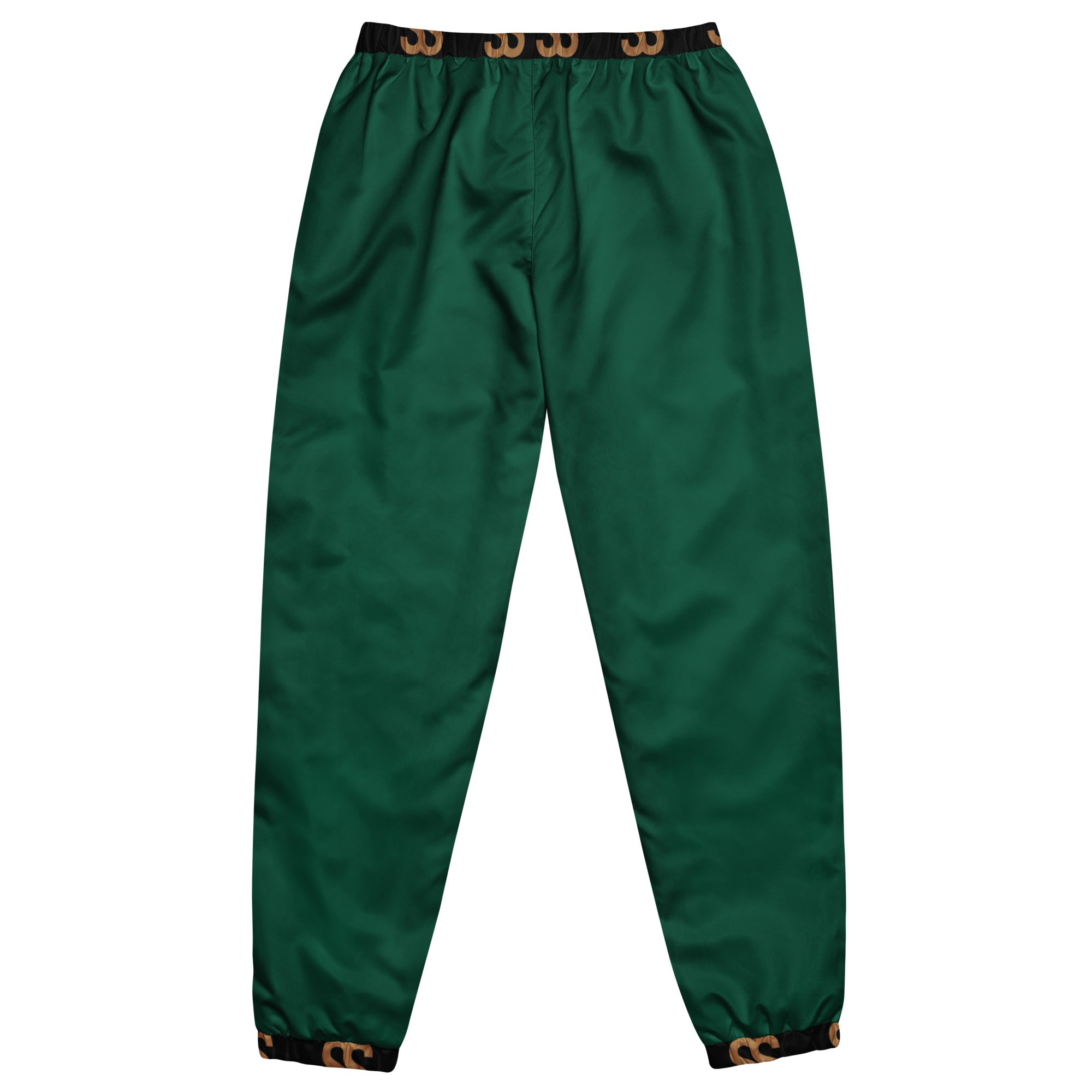 British racing green joggers with black and brown elastic waistband and cuffs by SAVANT NOIR