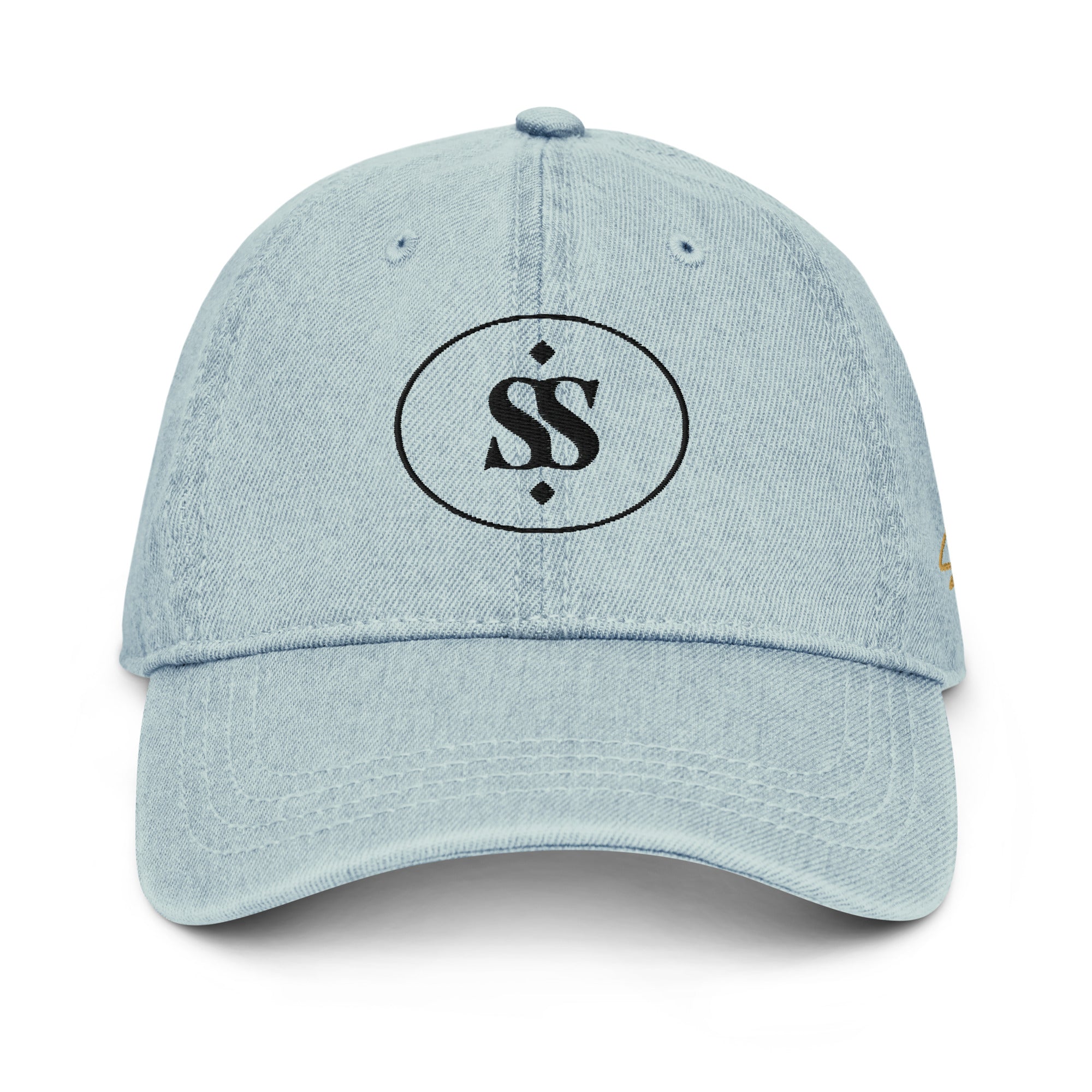 SAVANT NOIR designer blue denim hat with black logo embroidery on front panel