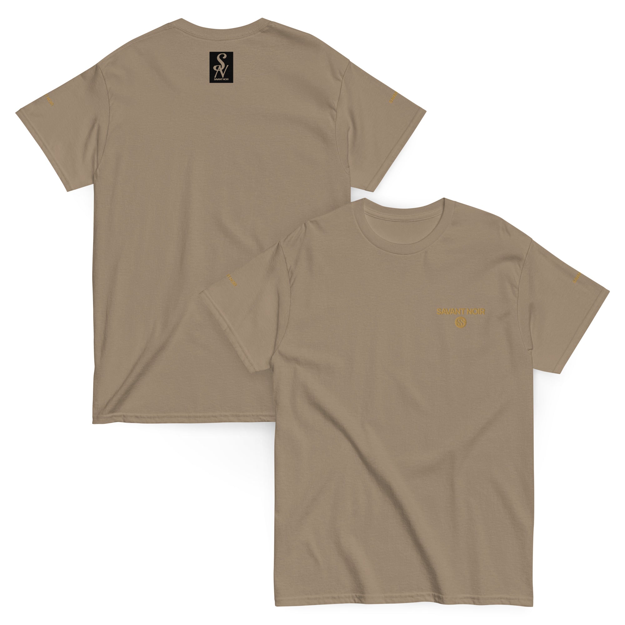 SAVANT NOIR luxury streetwear t-shirt in tan with front logo and back label detail