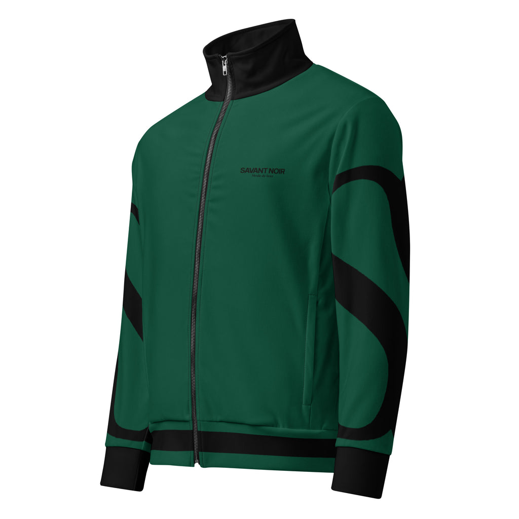 SAVANT NOIR British racing green jacket with black accents and full front zipper