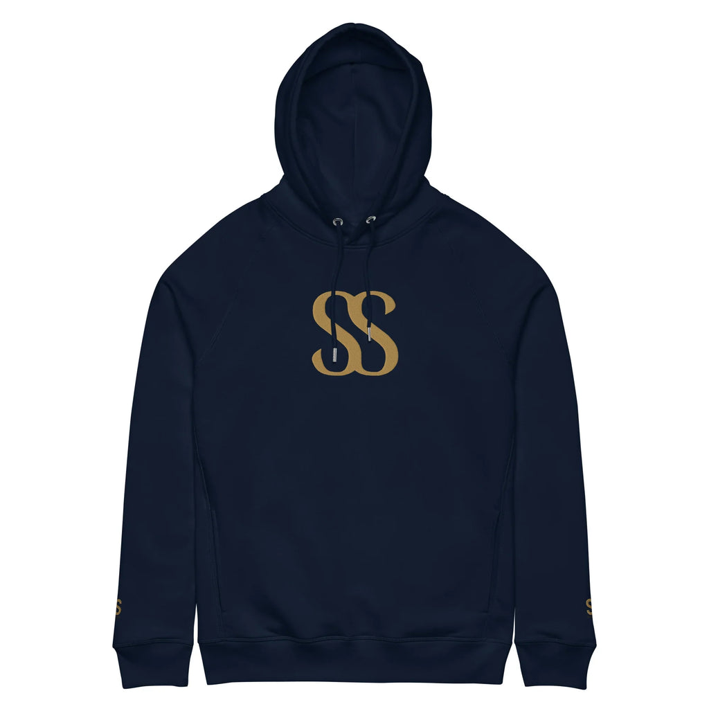 SAVANT NOIR luxury black hoodie with gold logo on chest and sleeve details