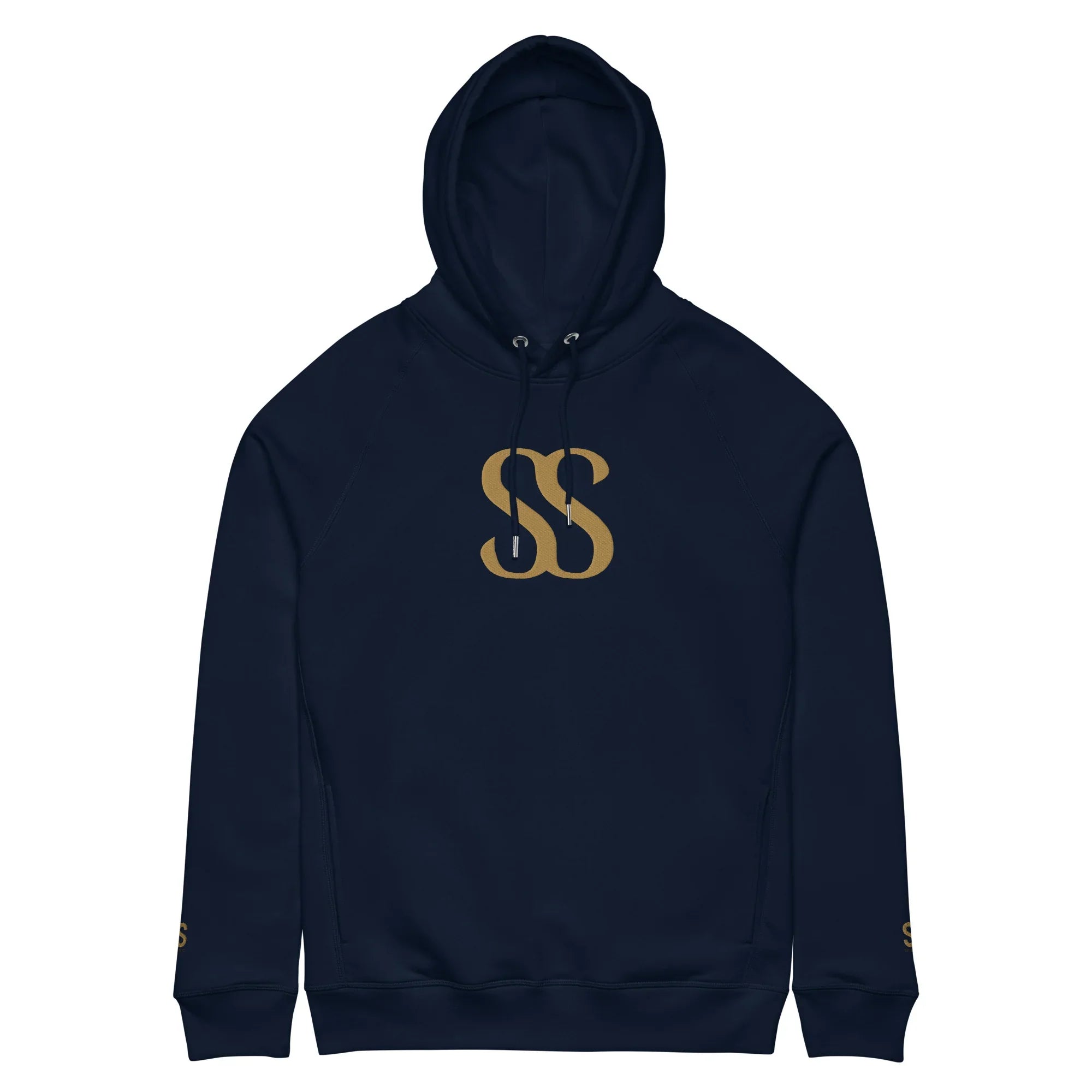 SAVANT NOIR luxury black hoodie with gold logo on chest and sleeve details