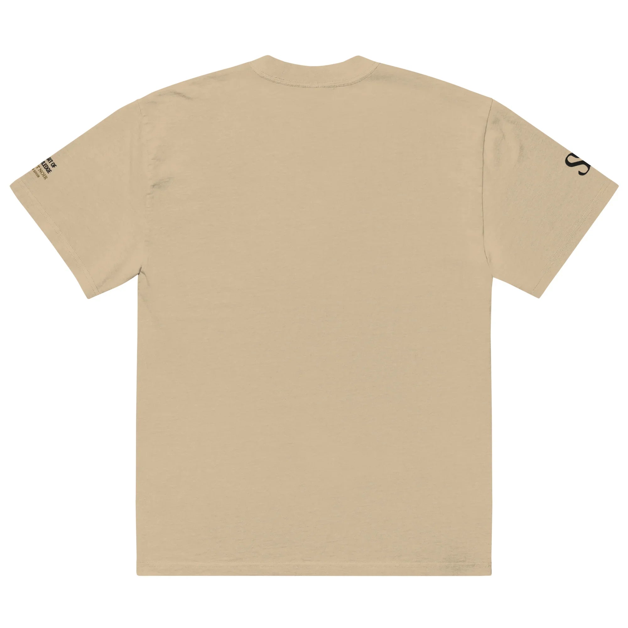 Back view of beige SAVANT NOIR luxury oversized streetwear tee with short sleeves and minimal design