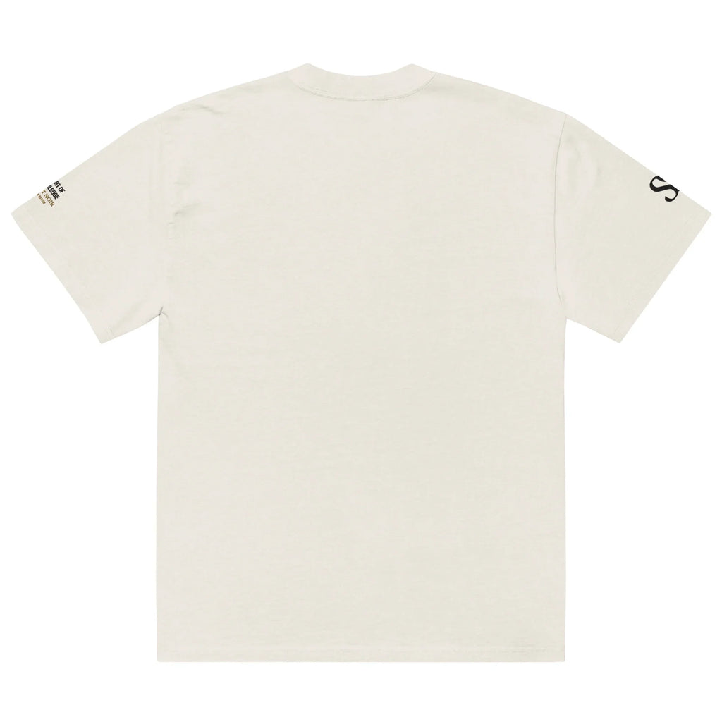 SAVANT NOIR luxury oversized streetwear tee in off-white color shown from back view