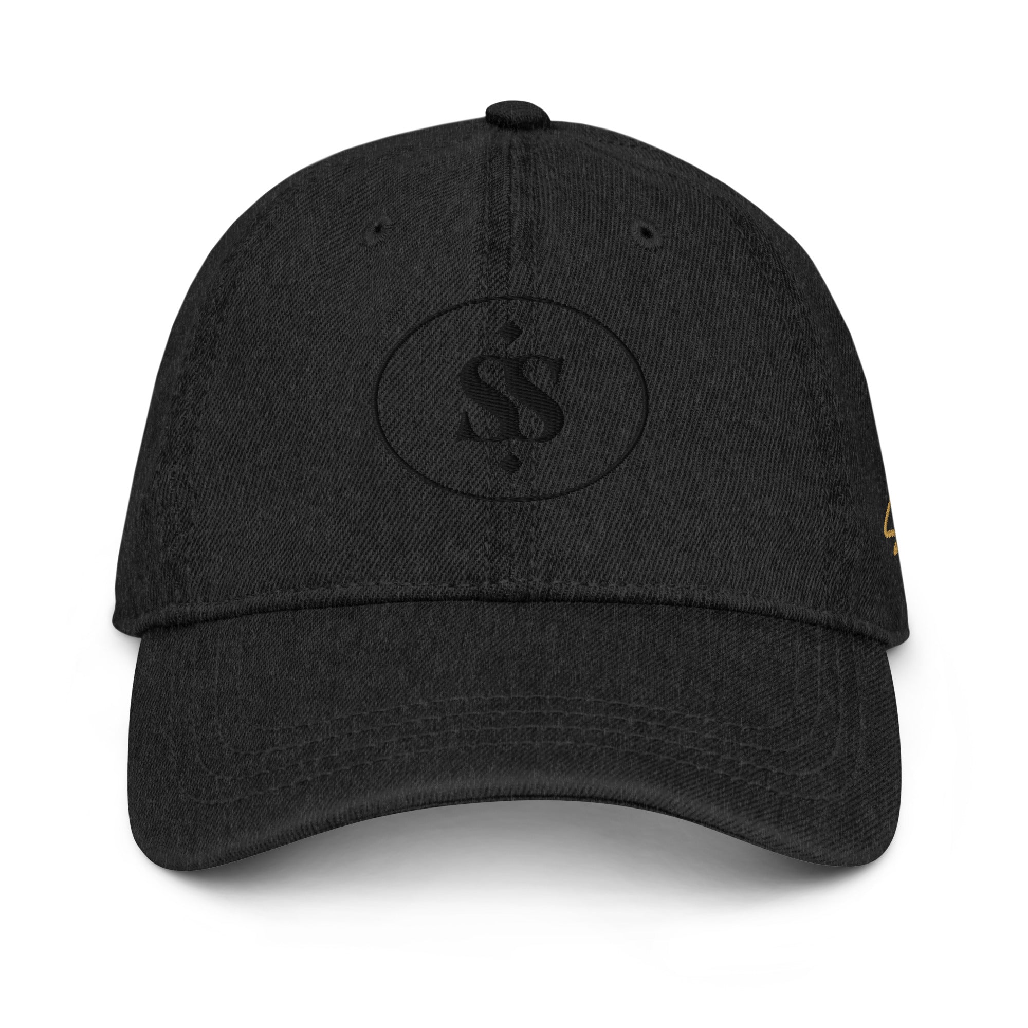 SAVANT NOIR black designer blue denim hat with embroidered SS logo on front panel