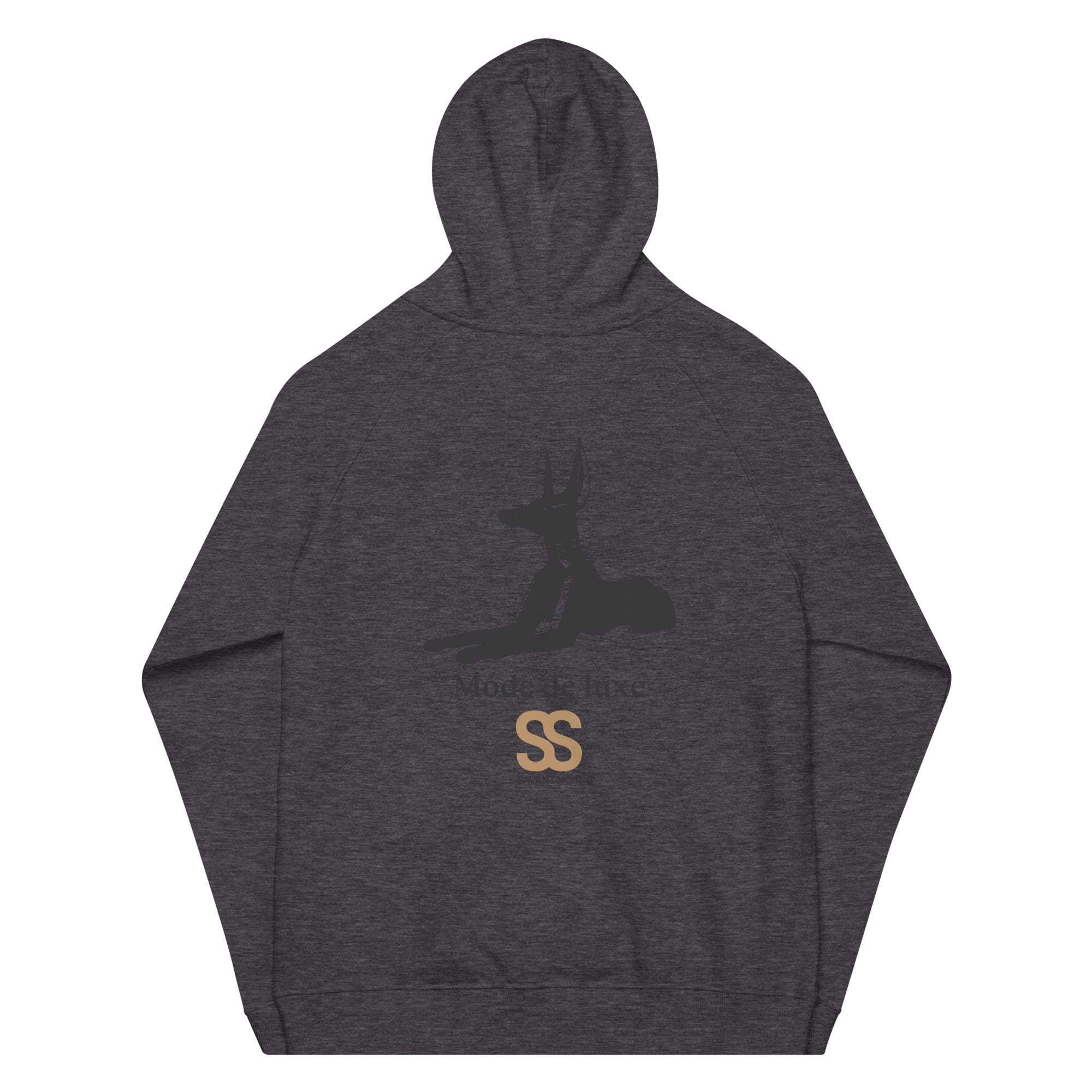 SAVANT NOIR dark gray designer minimalist hoodie with graphic logo on back and hood
