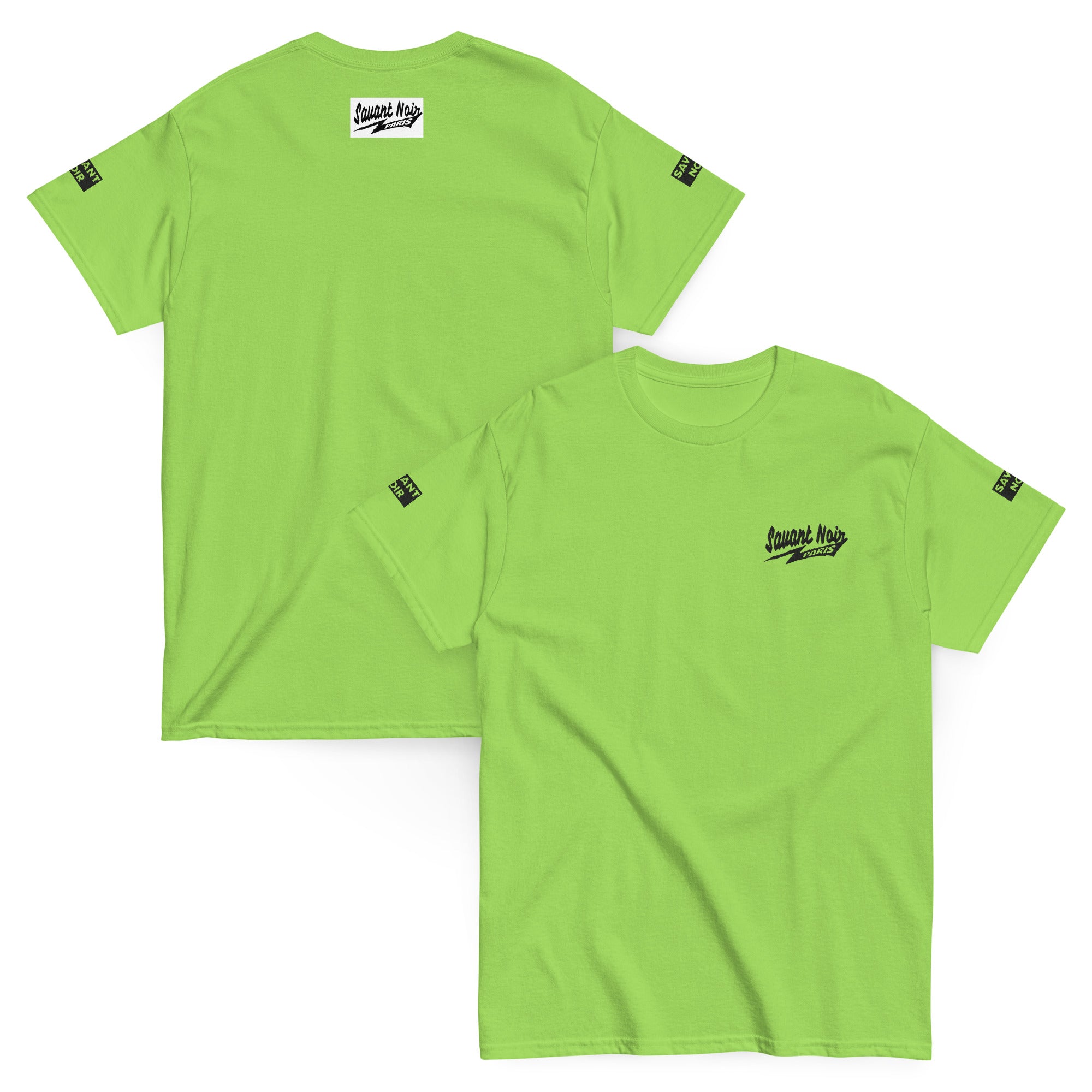 SAVANT NOIR exclusive Paris classic tee in bright green with small black logo on chest and back