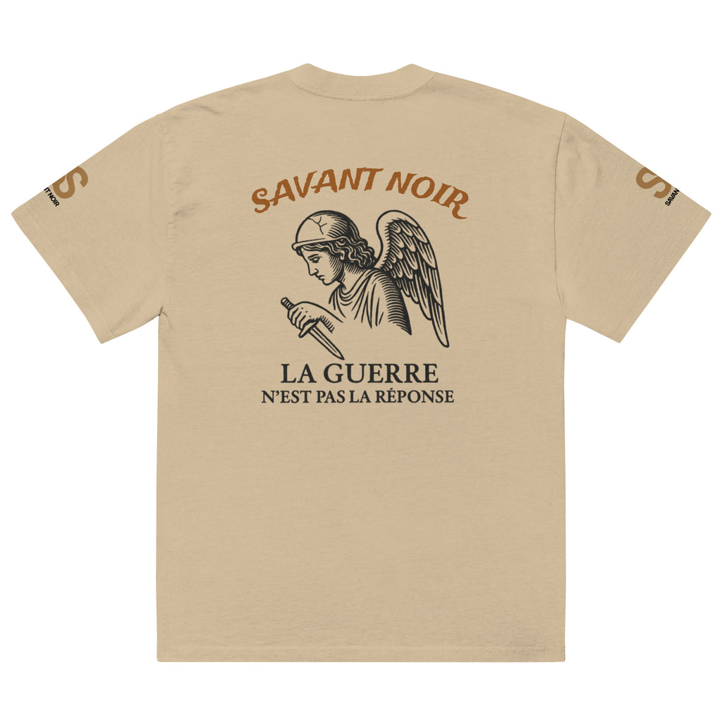 SAVANT NOIR luxury oversized graphic tee beige with angel and French text design on back