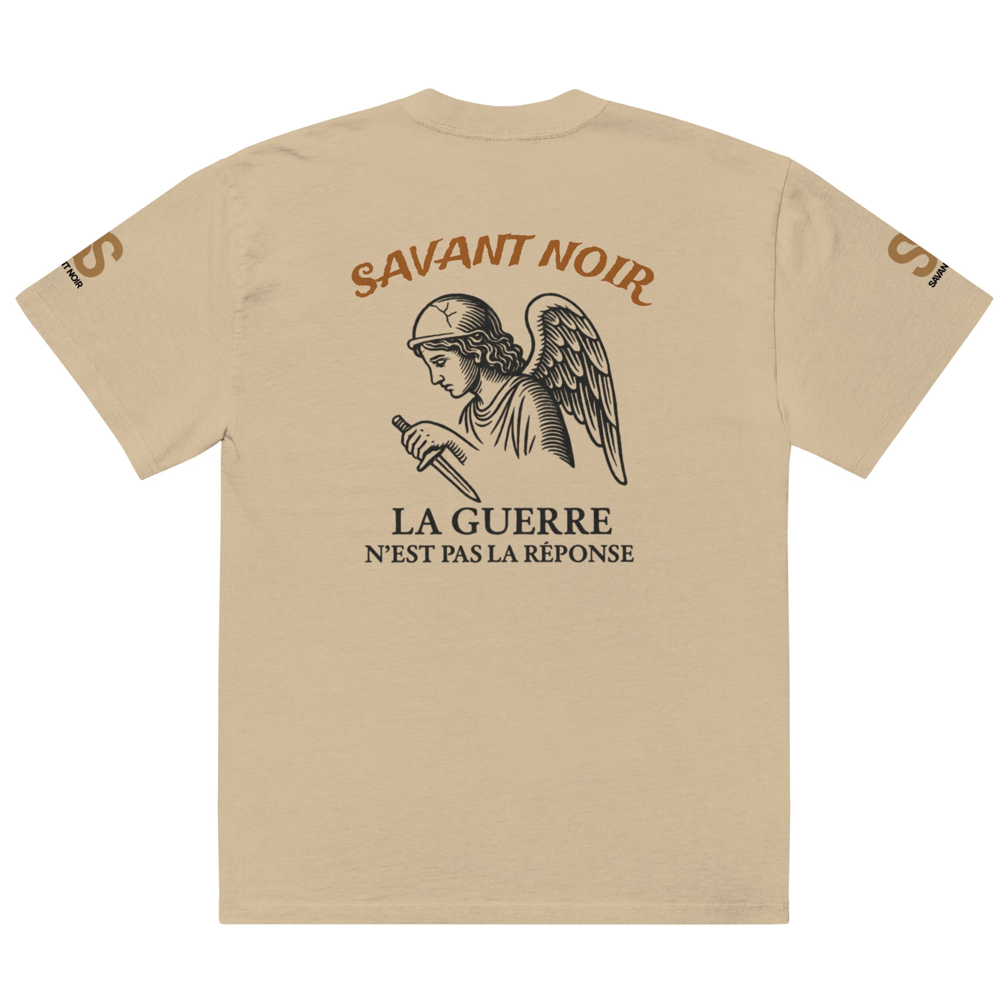 SAVANT NOIR luxury oversized graphic tee beige with angel and French text design on back