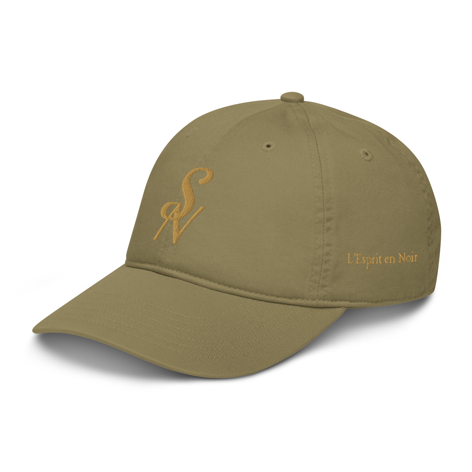 SAVANT NOIR organic cotton luxury cap in olive green with embroidered logo and adjustable fit