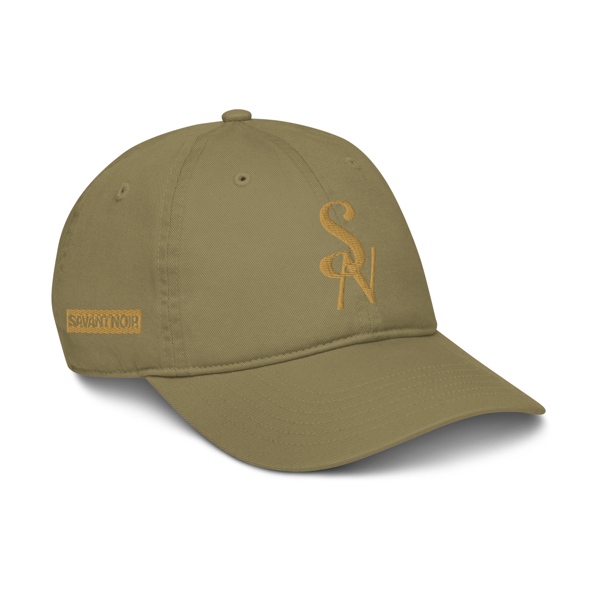 SAVANT NOIR olive green organic cotton luxury cap with embroidered logo and adjustable fit