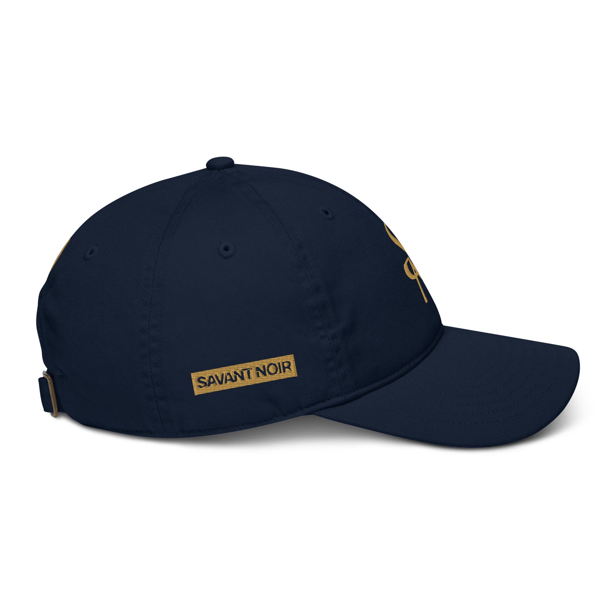 SAVANT NOIR navy organic cotton luxury cap with gold logo and adjustable strap
