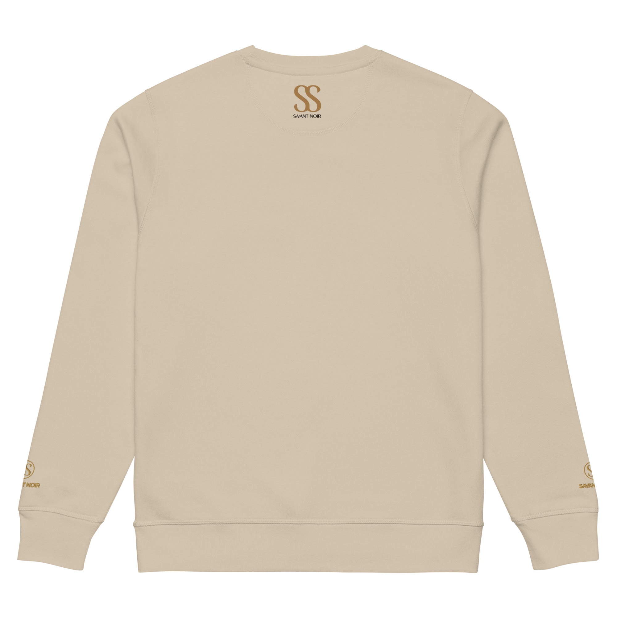 Beige organic midweight crewneck sweatshirt by SAVANT NOIR with logo details on back and sleeves