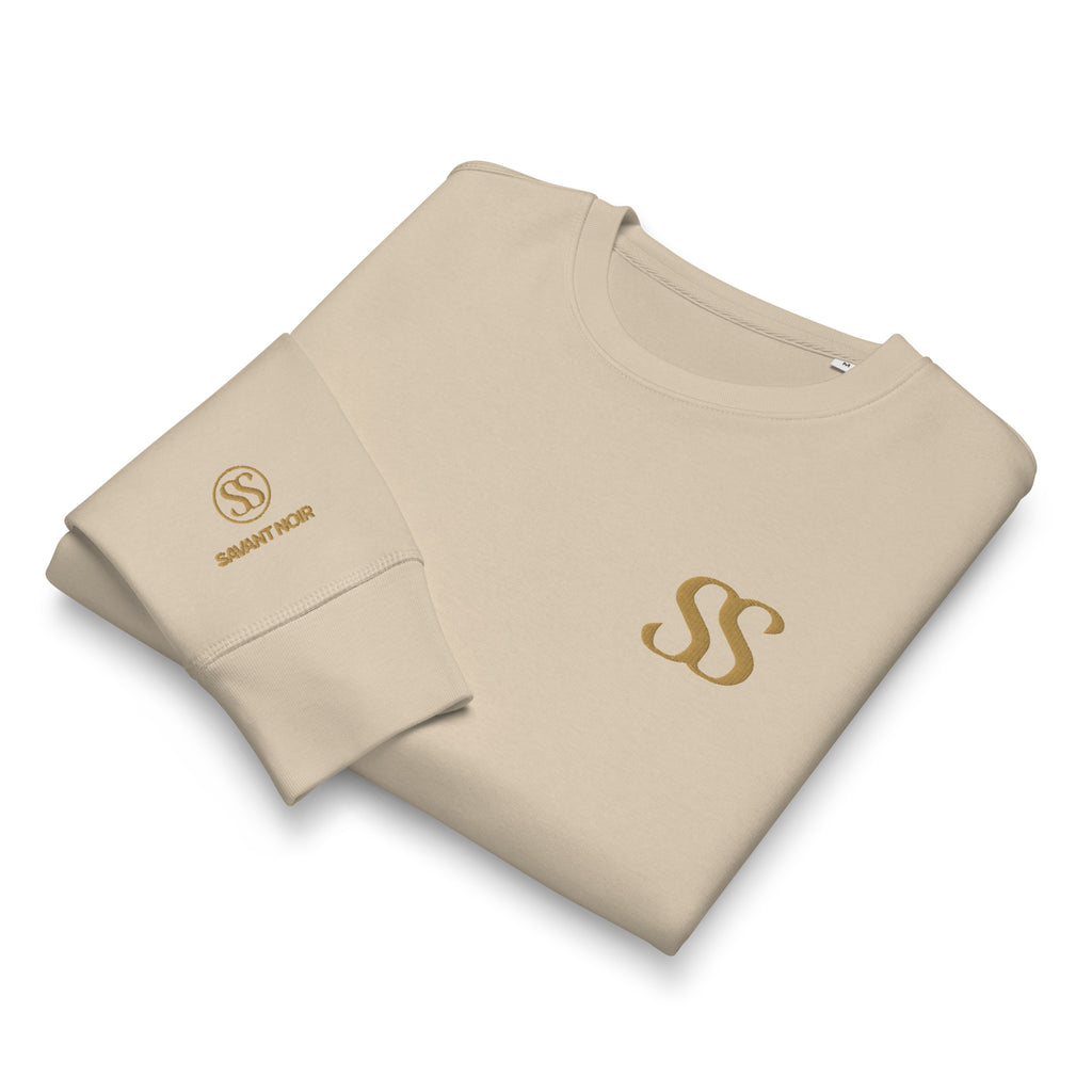 SAVANT NOIR beige organic midweight crewneck sweatshirt with logo on chest and sleeve