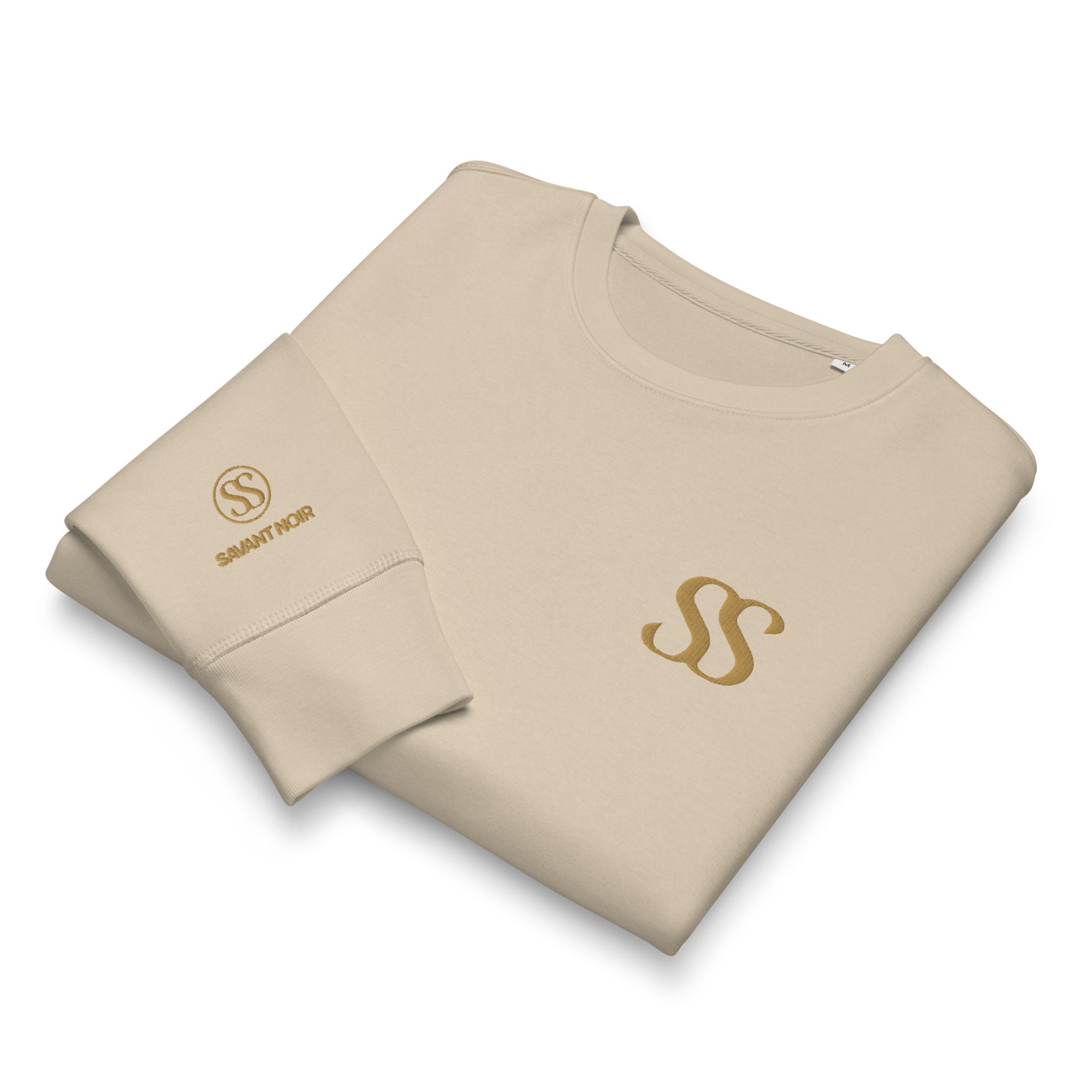SAVANT NOIR beige organic midweight crewneck sweatshirt with logo on chest and sleeve
