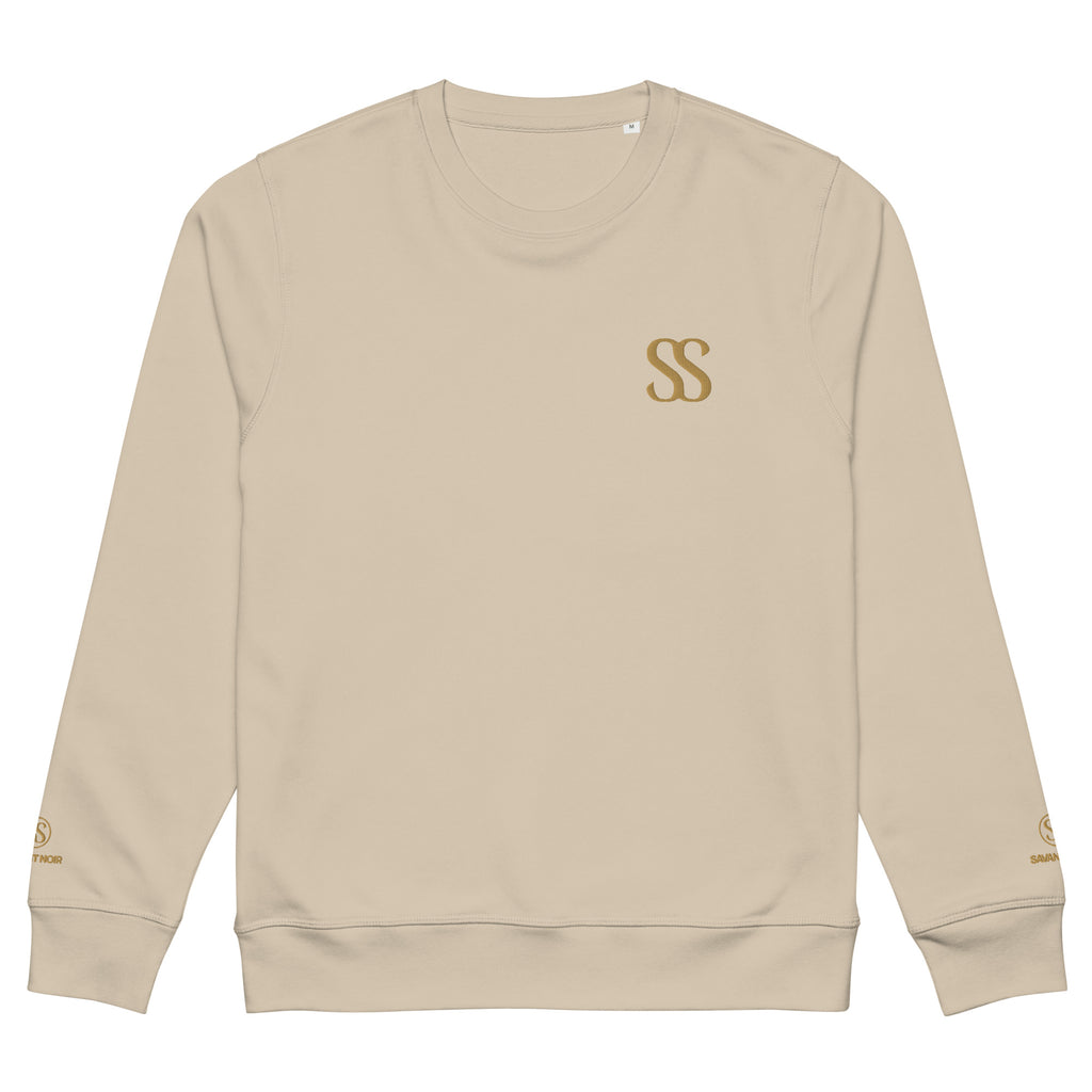 SAVANT NOIR beige organic midweight crewneck sweatshirt with SS logo on chest and cuff
