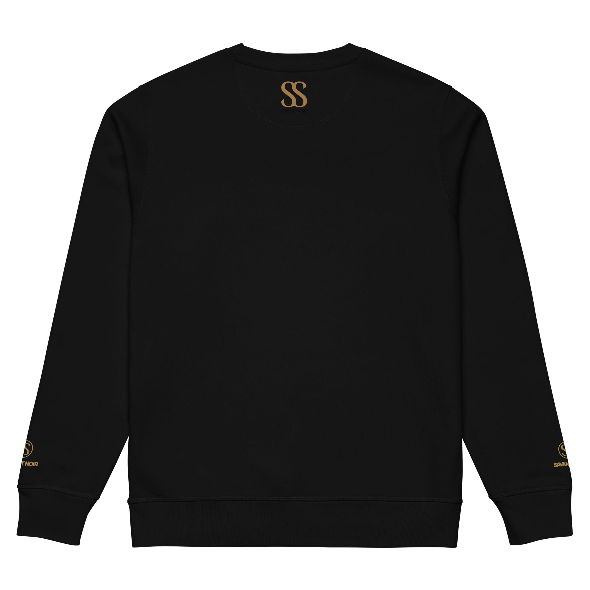 SAVANT NOIR black organic midweight crewneck sweatshirt with logo detail on back and sleeves
