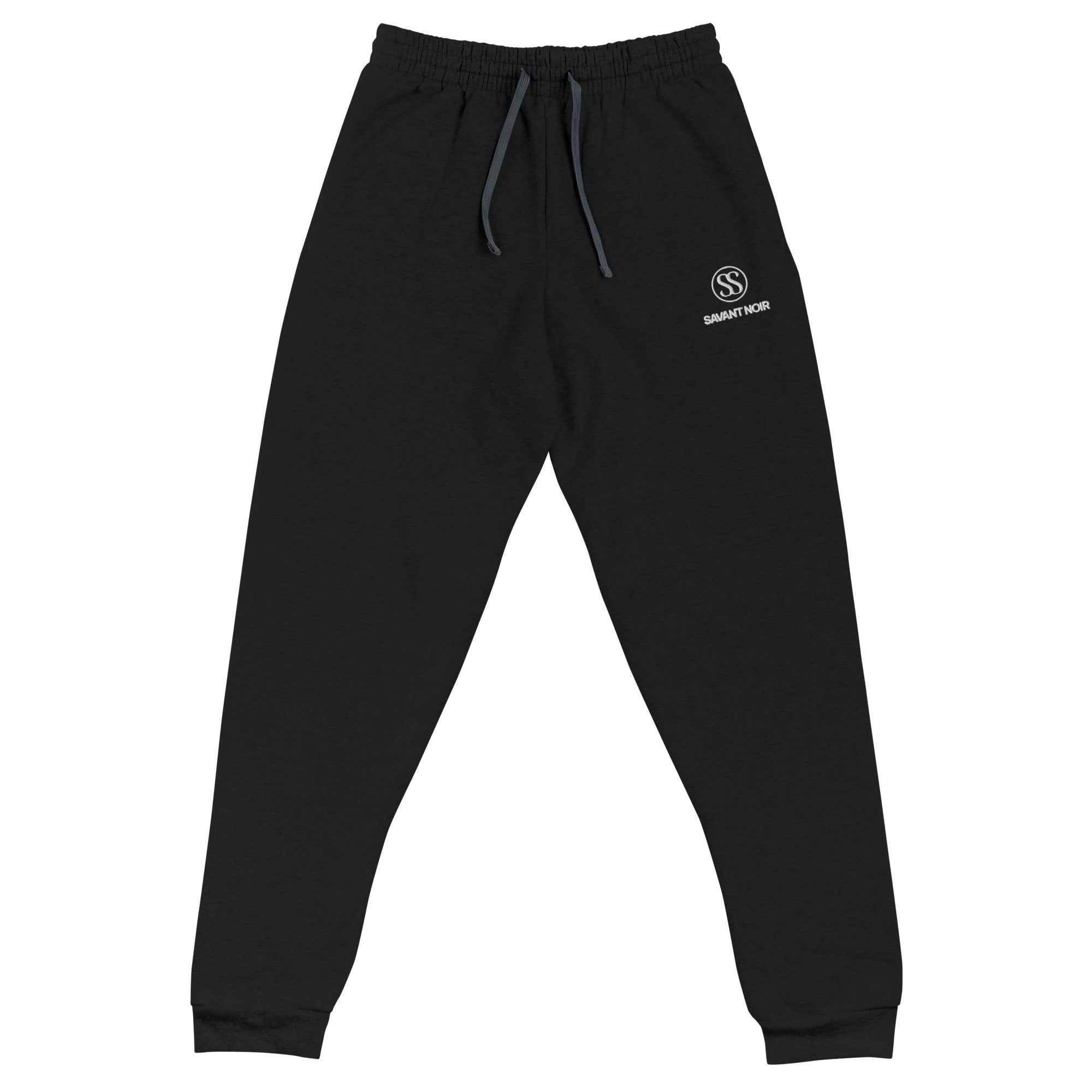 Black SAVANT NOIR motion jogger sweatpants with elastic waistband and logo on left thigh