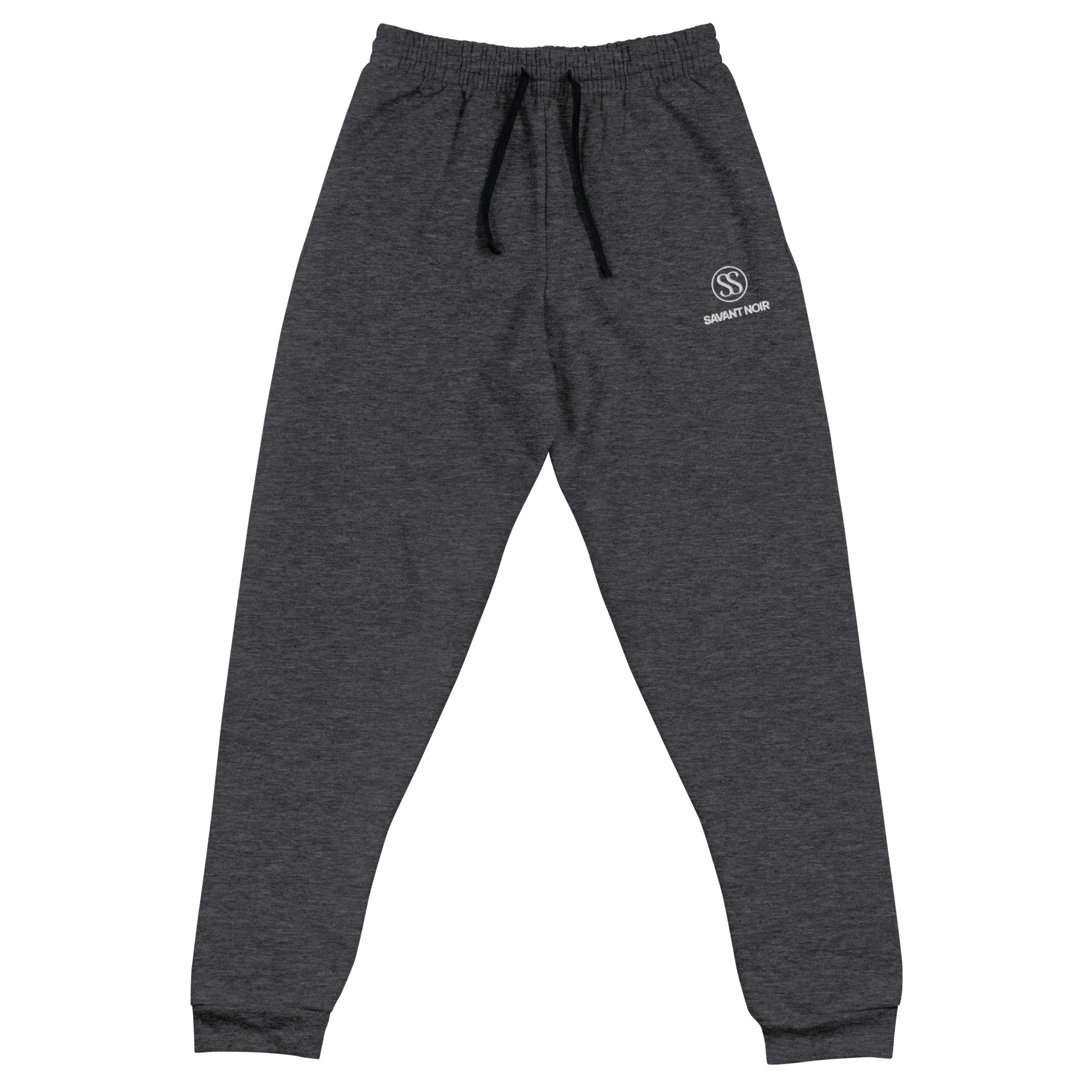 SAVANT NOIR dark gray motion jogger sweatpants with elastic waistband and black drawstrings