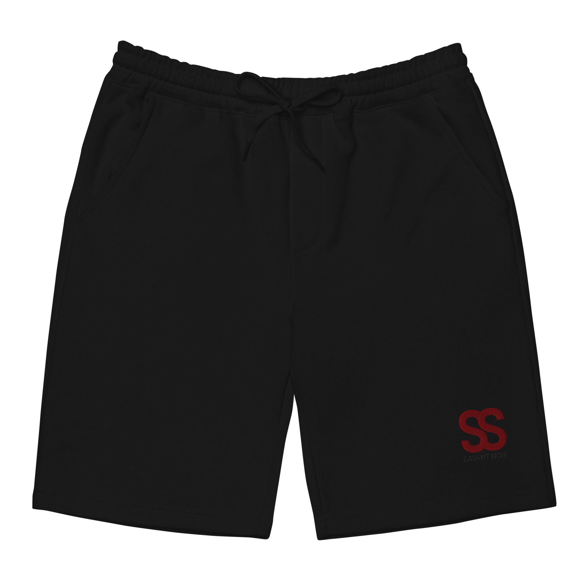 Black luxury fleece shorts from SAVANT NOIR with elastic waistband and front pockets