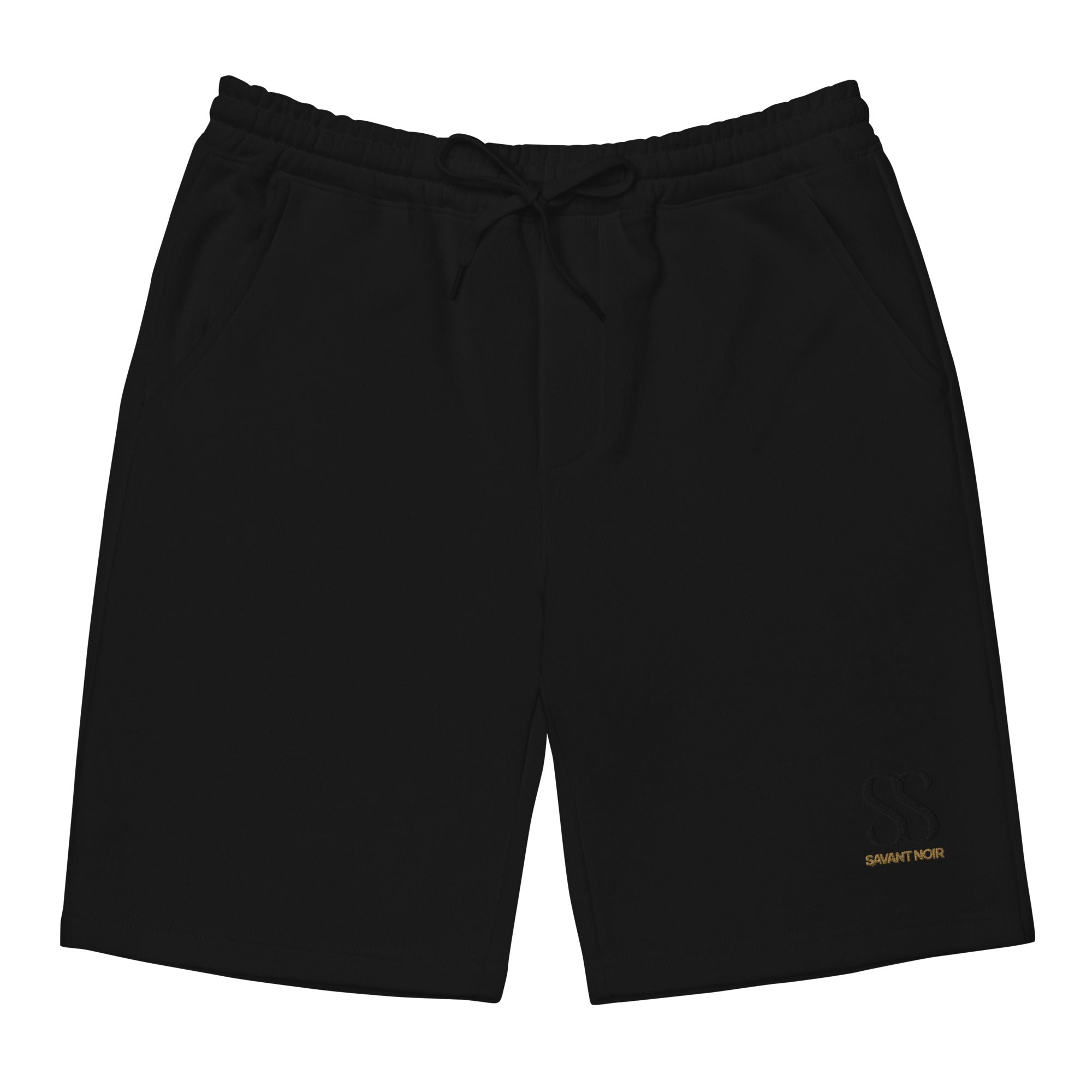 SAVANT NOIR black luxury fleece shorts with elastic waistband and front pockets