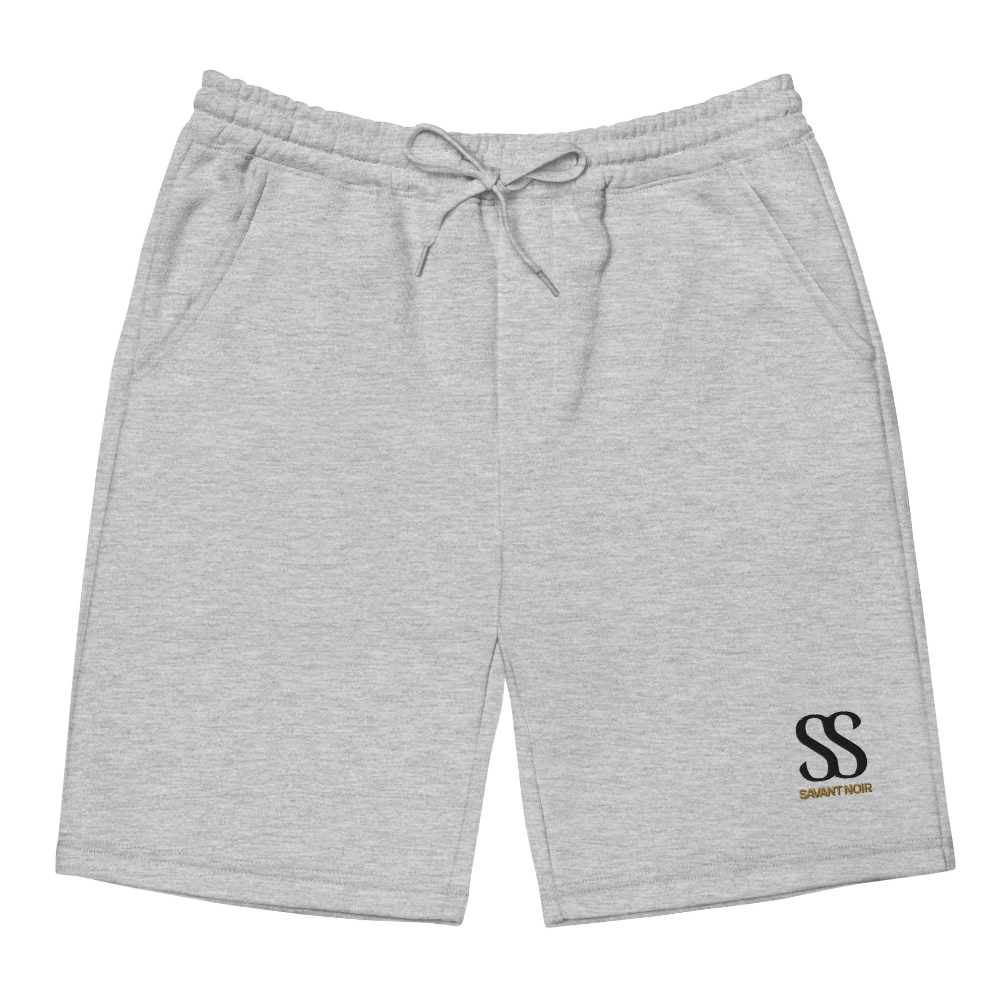 Gray SAVANT NOIR luxury fleece shorts with elastic waistband and drawstring for comfortable fit