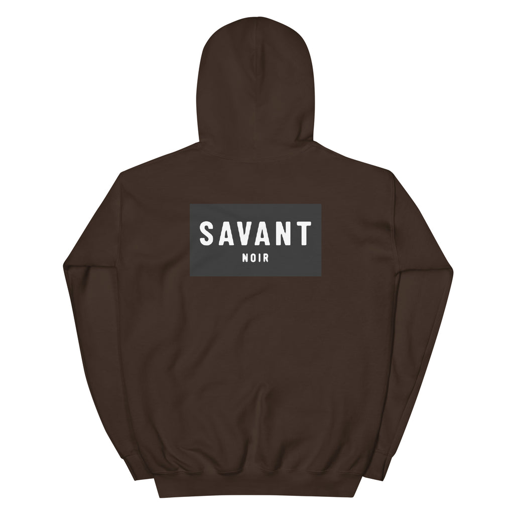 Brown SAVANT NOIR luxury streetwear hoodie with logo print on the back and a hood