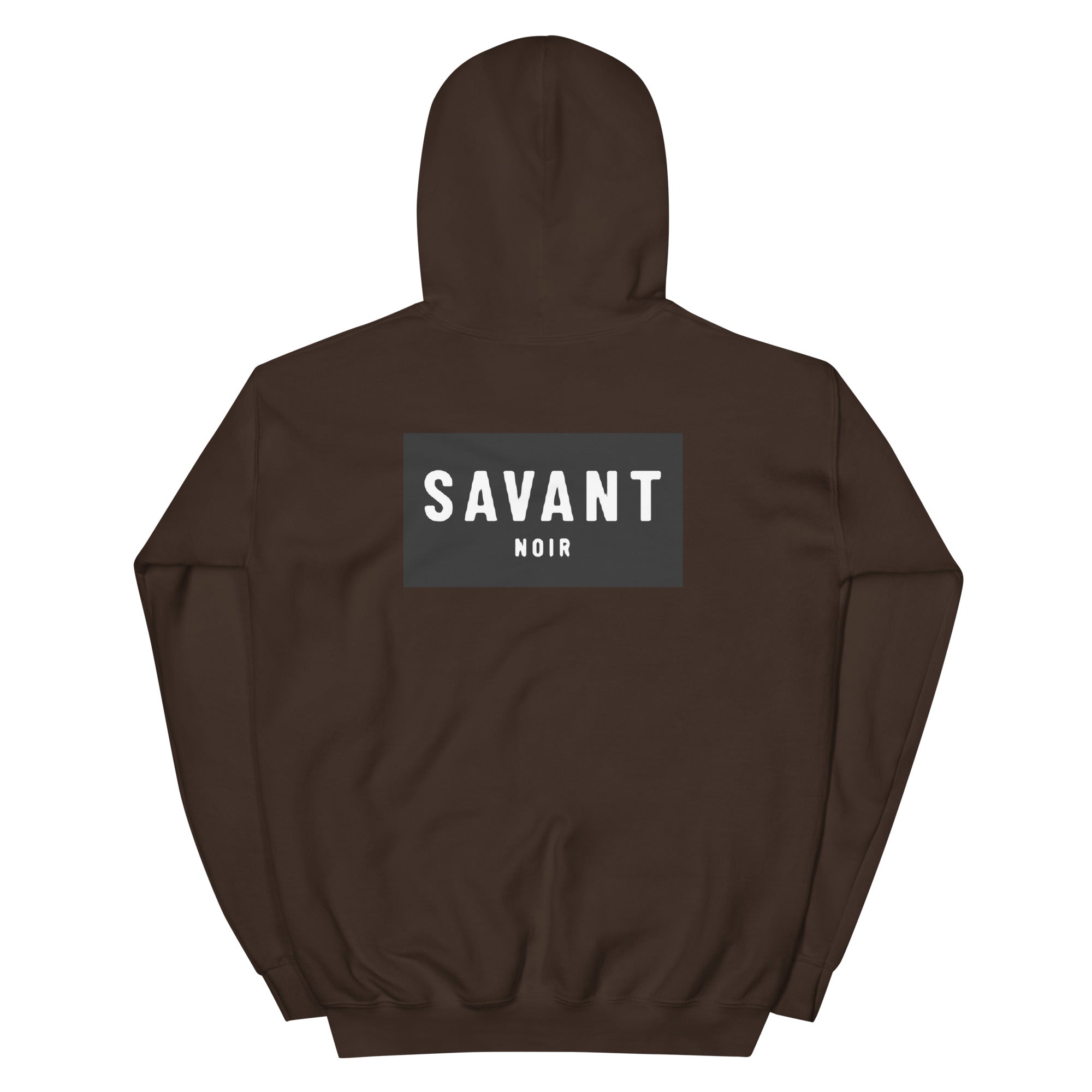 Brown SAVANT NOIR luxury streetwear hoodie with logo print on the back and a hood