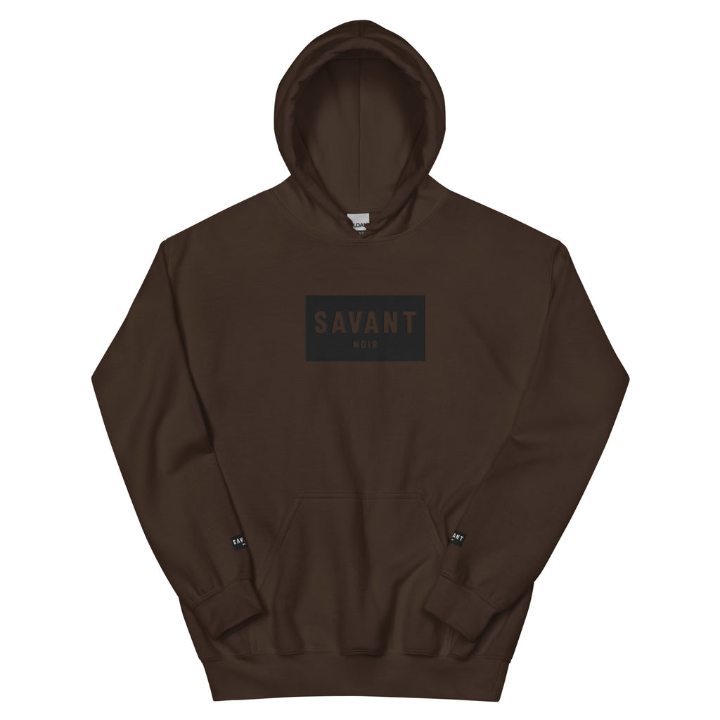 SAVANT NOIR brown luxury streetwear hoodie with front logo and kangaroo pocket