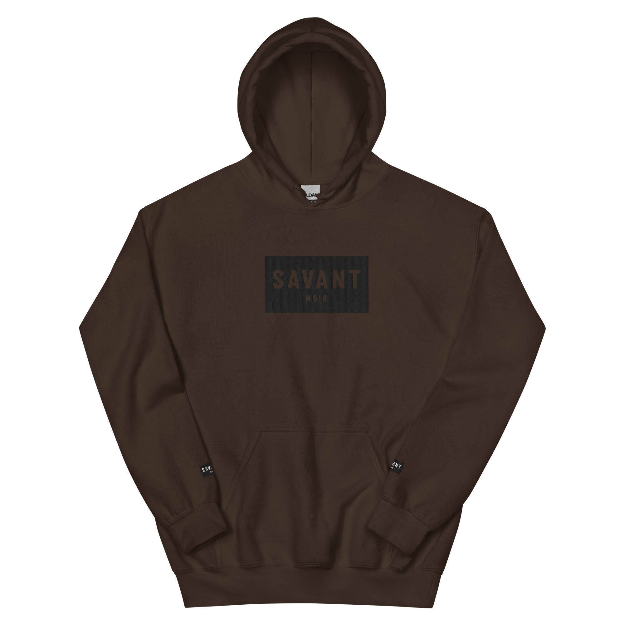 SAVANT NOIR brown luxury streetwear hoodie with front logo and kangaroo pocket