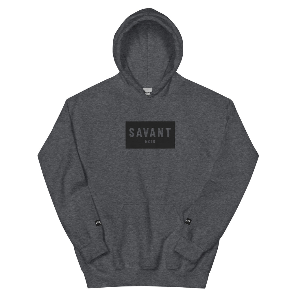 SAVANT NOIR gray luxury streetwear hoodie with black logo on chest and front pocket