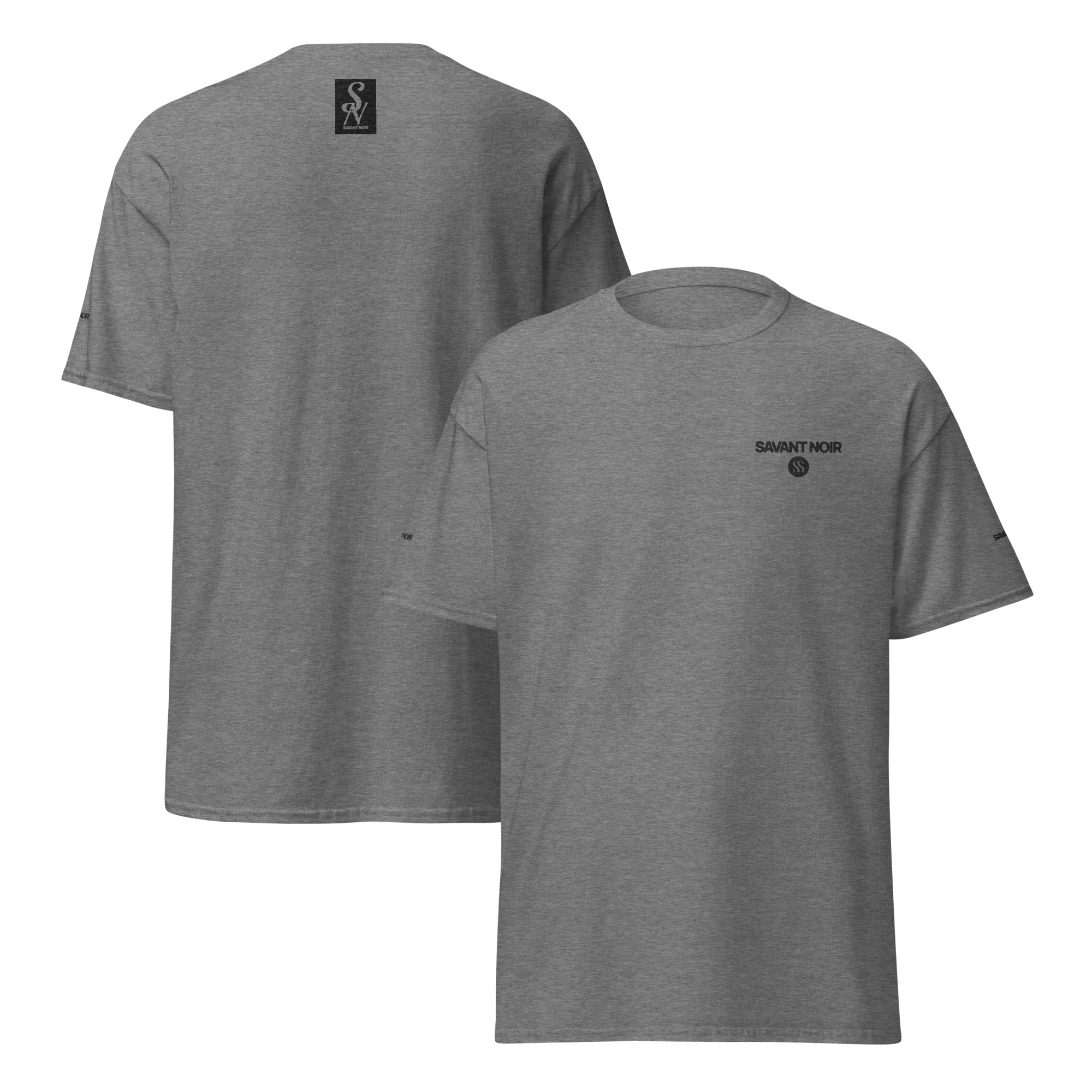 Gray luxury streetwear t shirt from SAVANT NOIR featuring front and back logo prints
