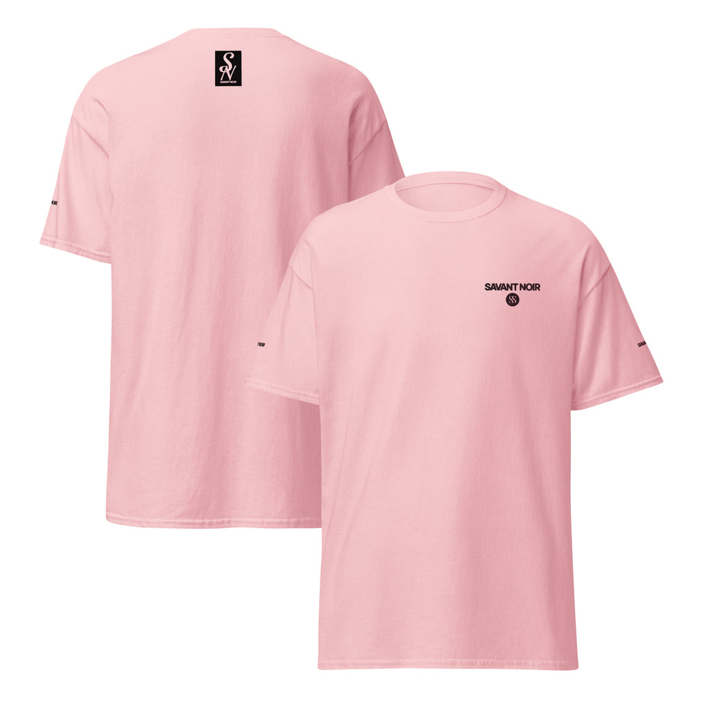 SAVANT NOIR pink luxury streetwear t shirt with logo on front and back