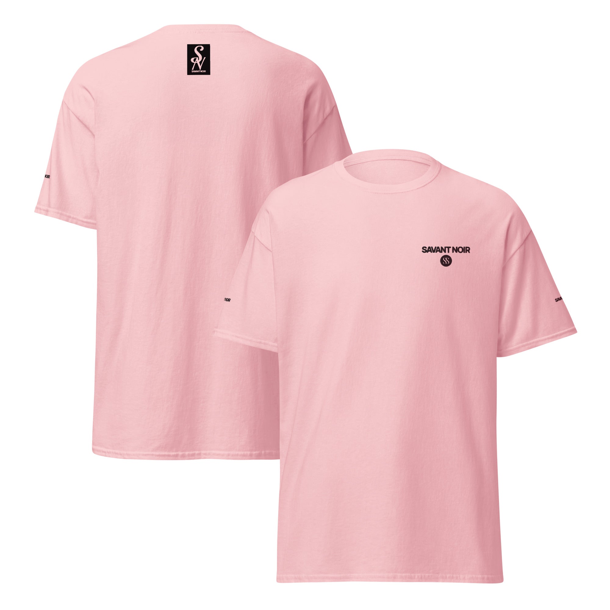 SAVANT NOIR pink luxury streetwear t shirt with logo on front and back
