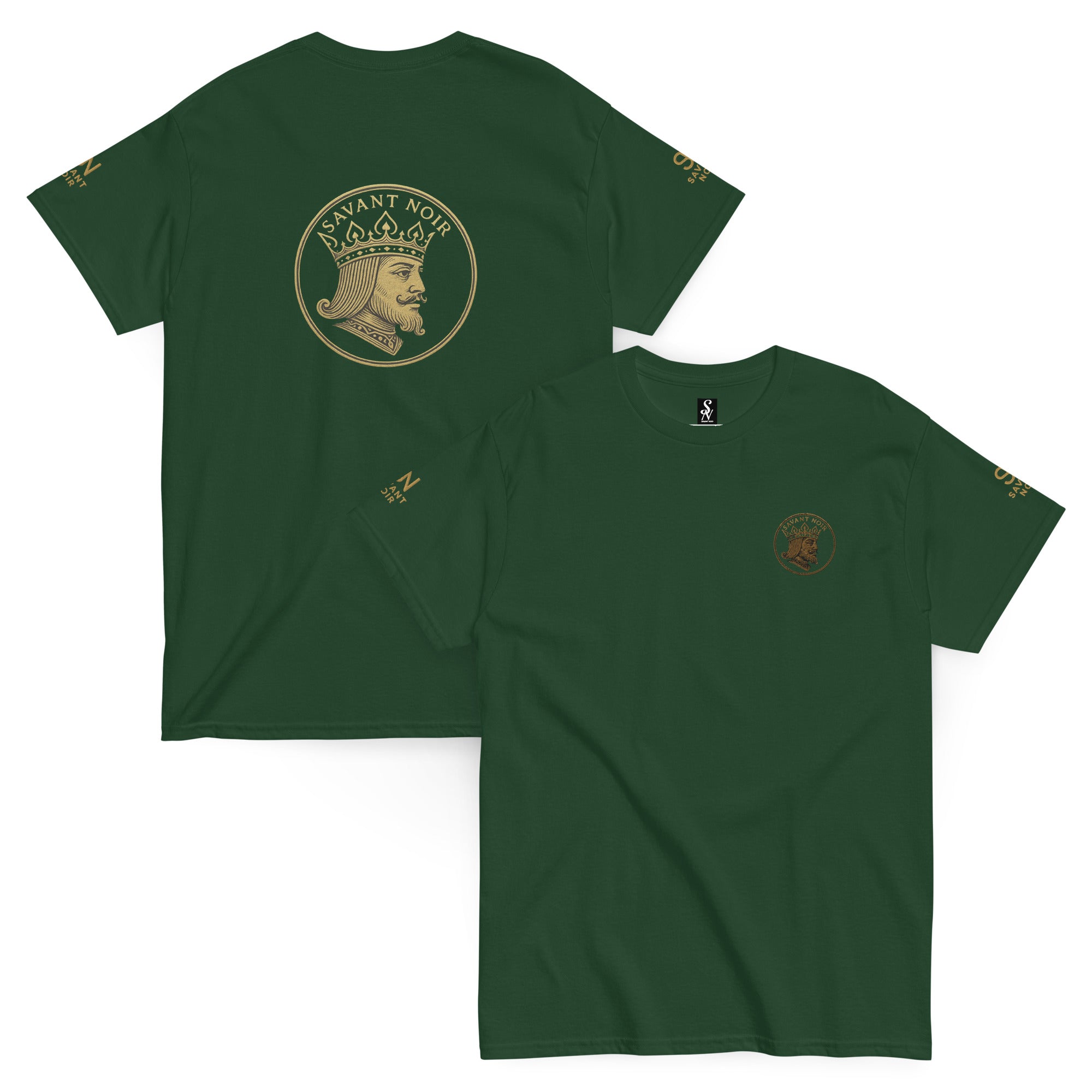 SAVANT NOIR green exclusive designer classic tee with king emblem on front and back