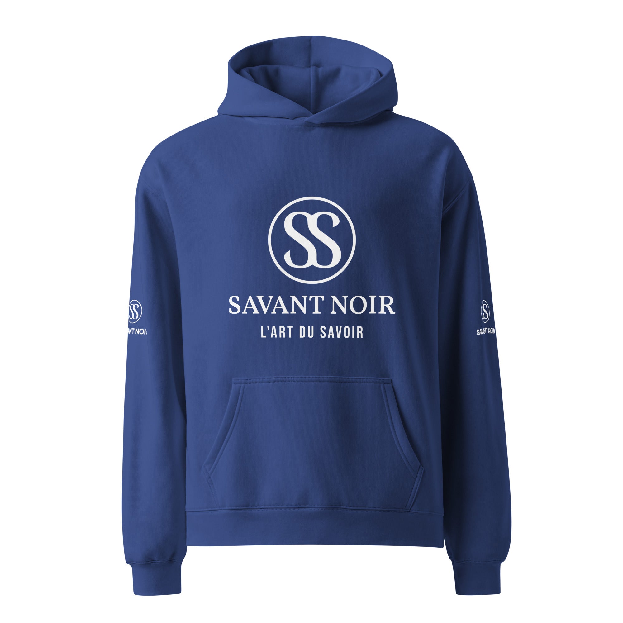 SAVANT NOIR high end French monogram sweatshirt in navy blue with front logo and hood