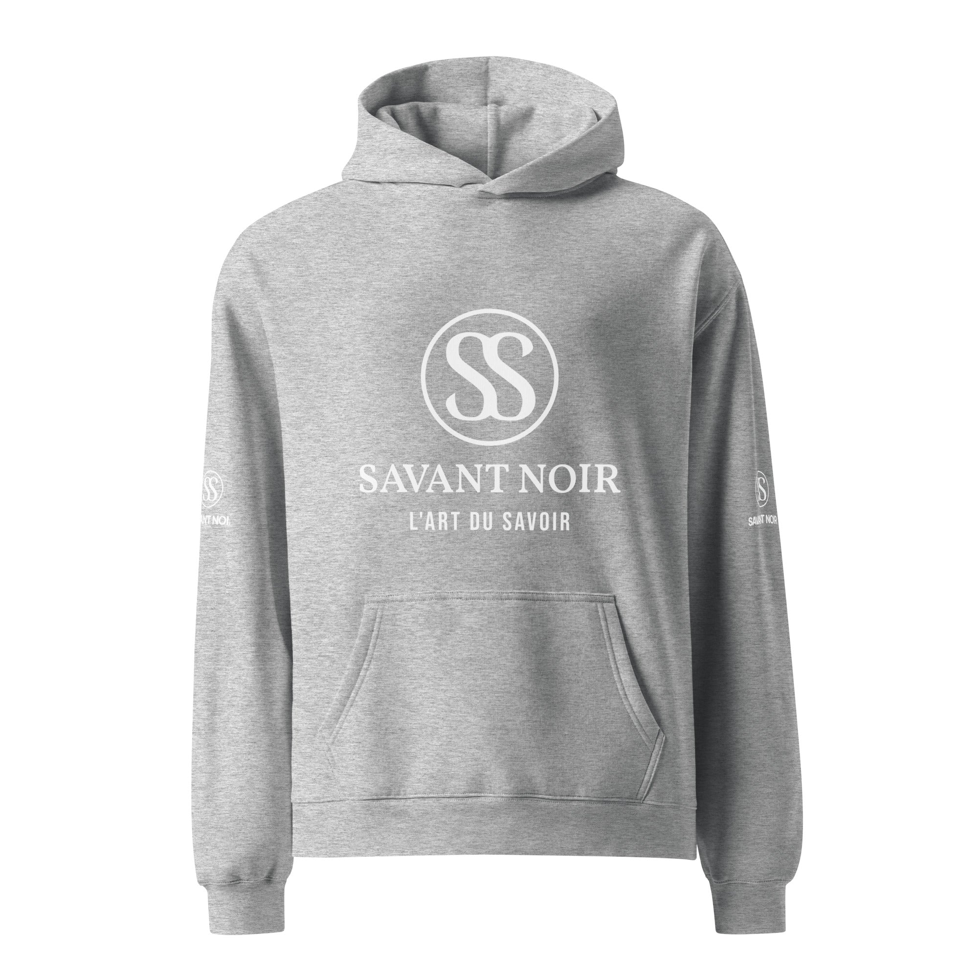 SAVANT NOIR high end French monogram sweatshirt in gray with white logo and front pocket