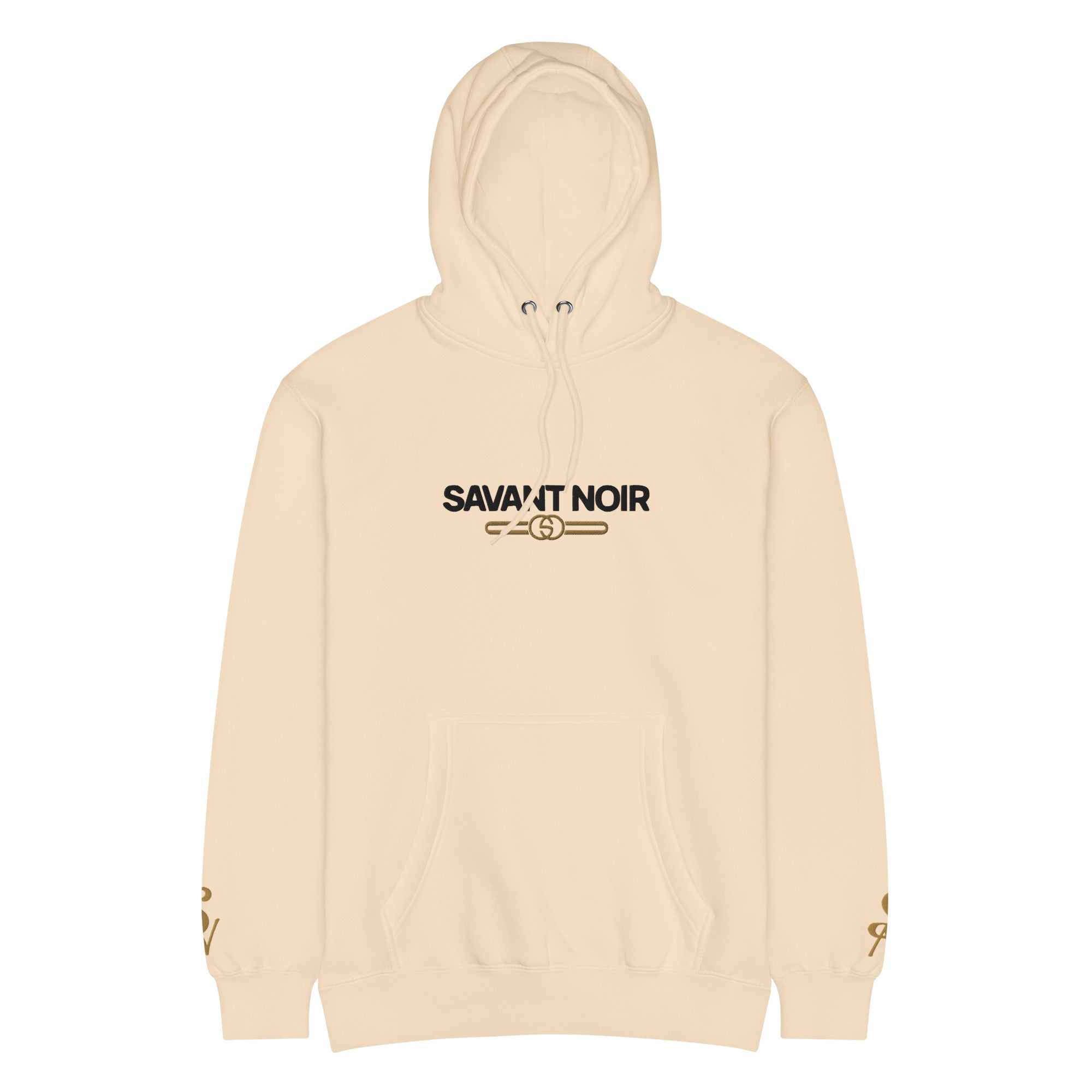 SAVANT NOIR luxury beige hoodie men with front logo and kangaroo pocket