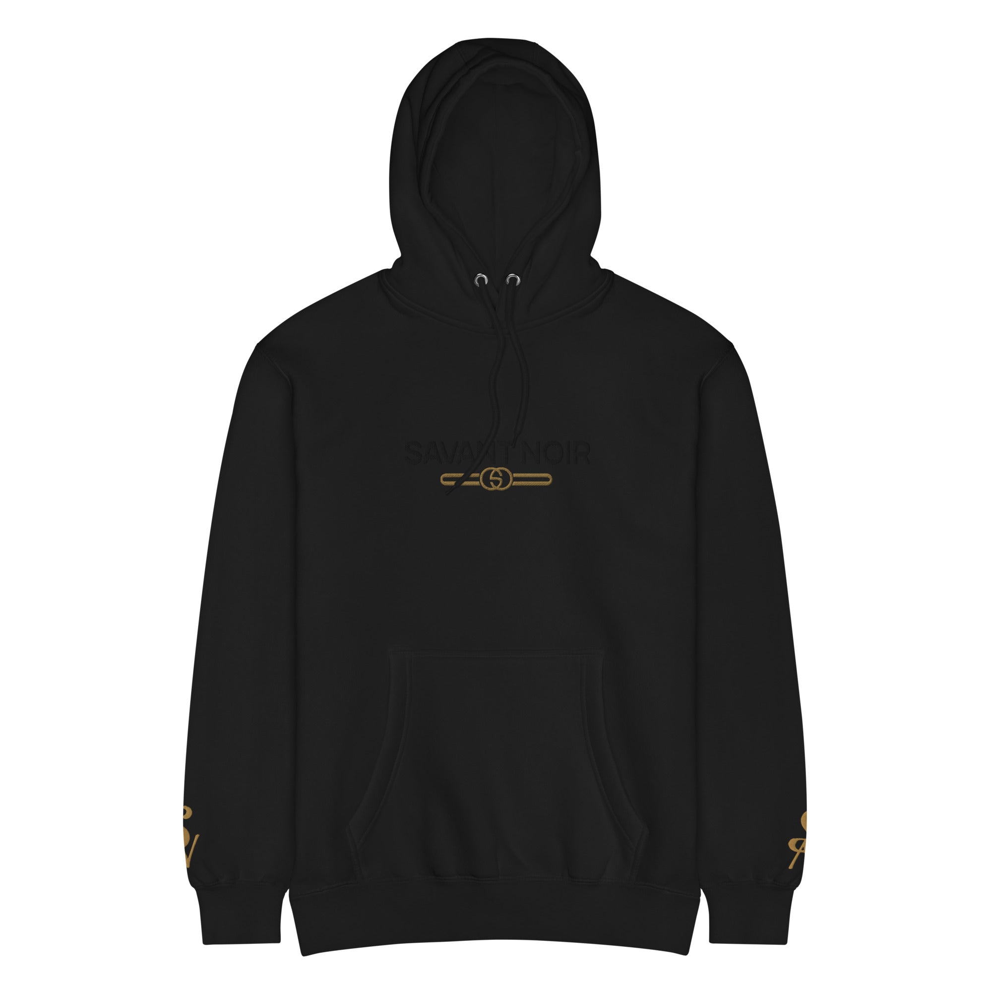 Black hoodie by SAVANT NOIR with front pouch pocket and logo detail on chest and sleeves luxury beige hoodie men