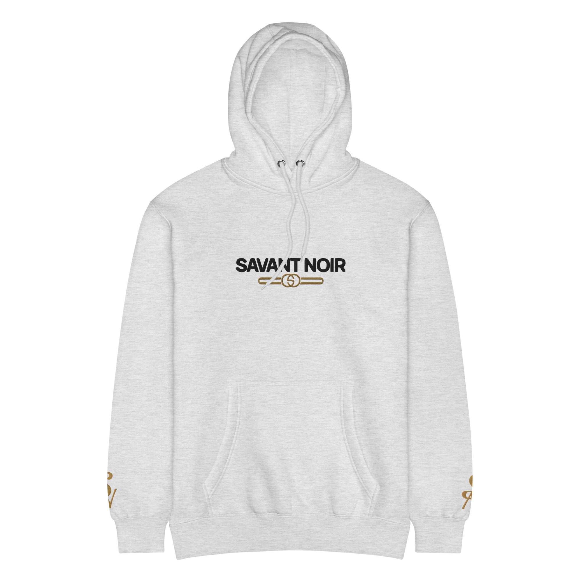 SAVANT NOIR luxury beige hoodie men with front pocket and logo design on chest and sleeves