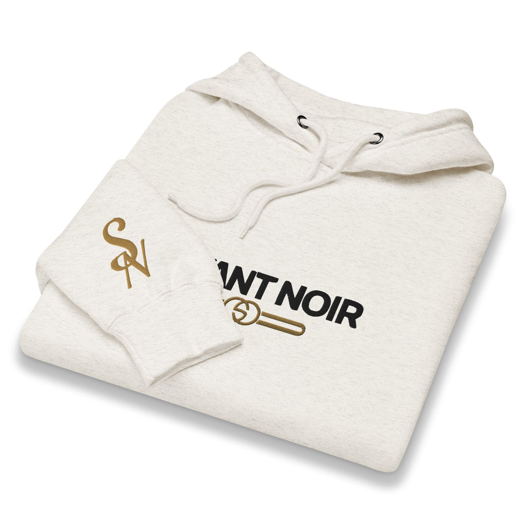 SAVANT NOIR luxury beige hoodie men folded with logo on chest and sleeve drawstring hood