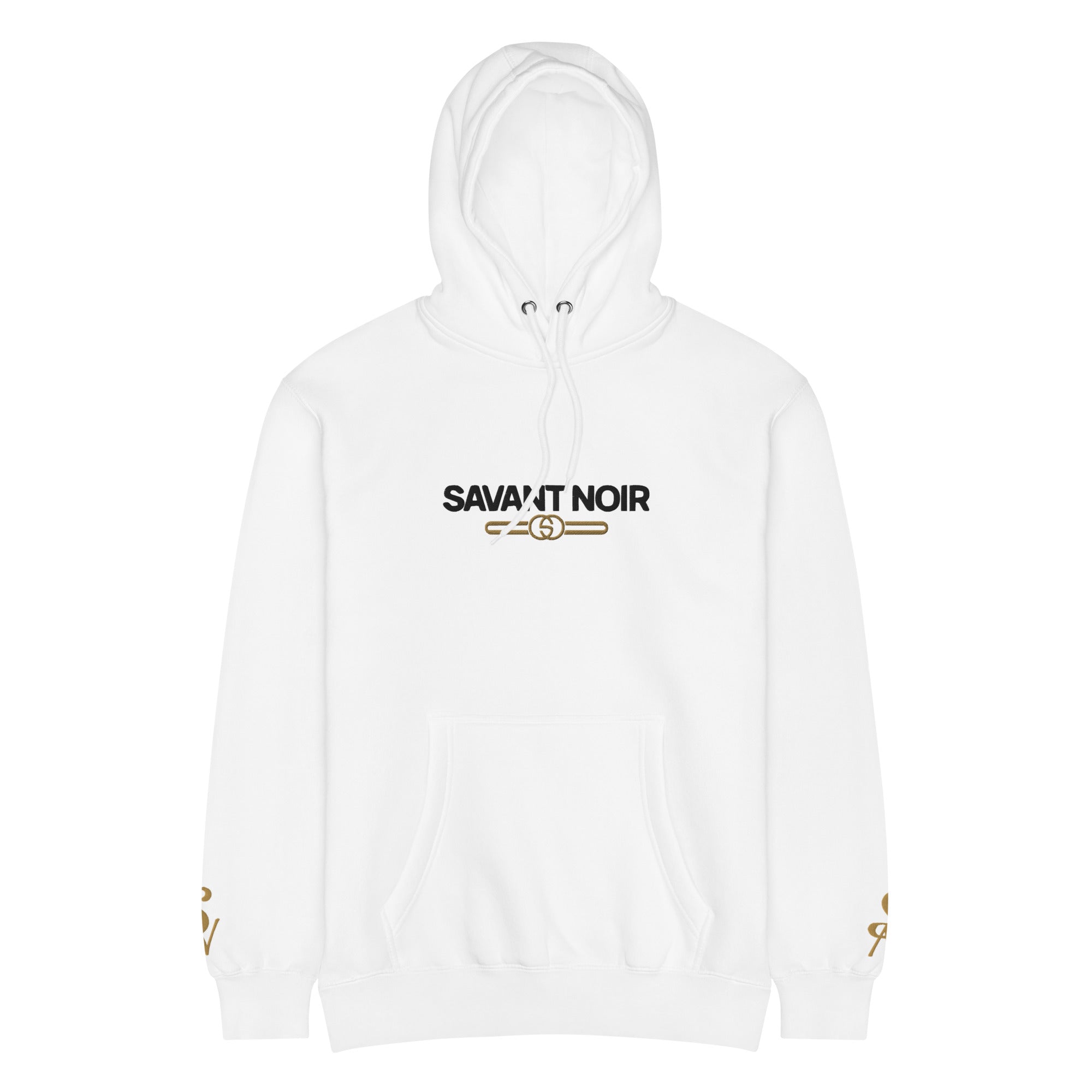 SAVANT NOIR white luxury beige hoodie men with front logo and drawstring hood