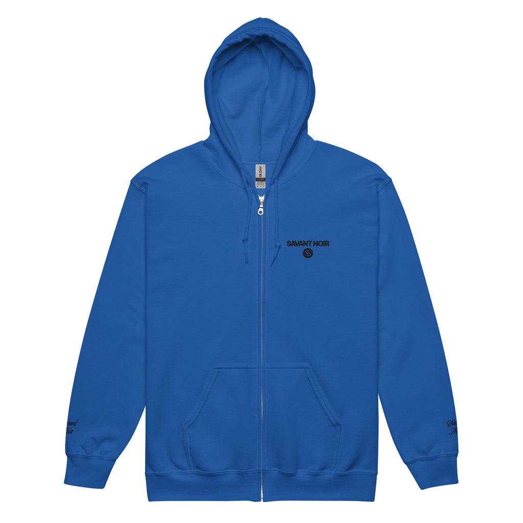 SAVANT NOIR blue luxury heavyweight zip hoodie with front pockets and hood
