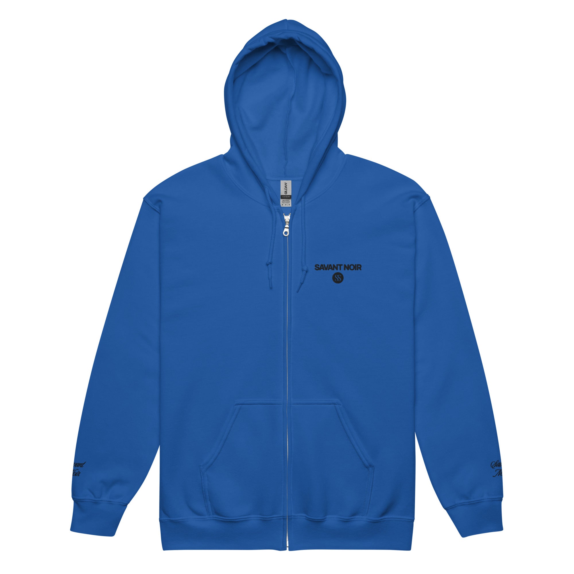 SAVANT NOIR blue luxury heavyweight zip hoodie with front pockets and hood