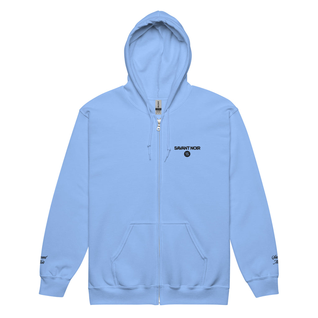 SAVANT NOIR luxury heavyweight zip hoodie in light blue with front pockets and full zipper