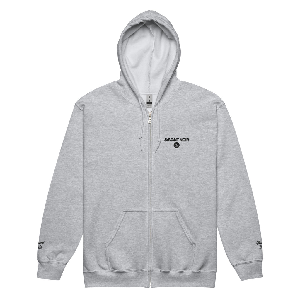 Gray SAVANT NOIR luxury heavyweight zip hoodie with front pockets and branded details