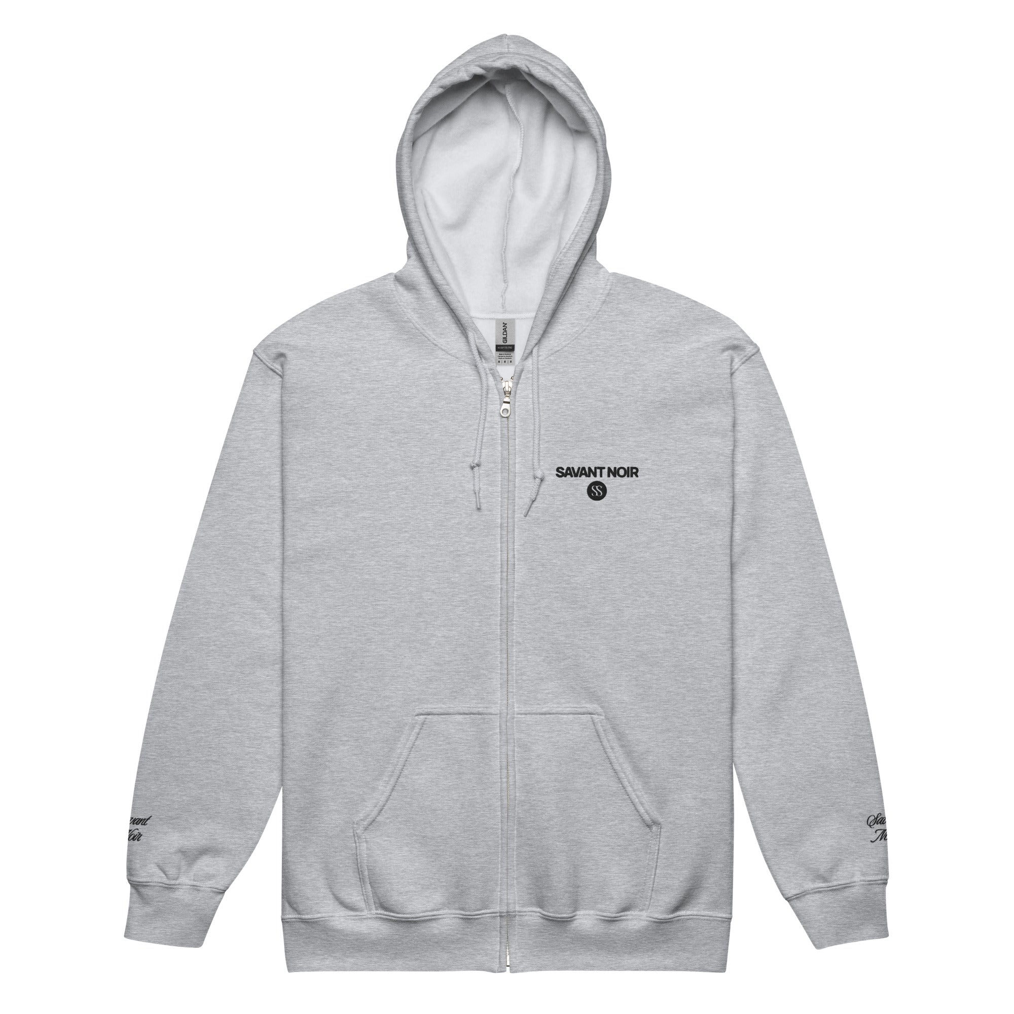 Gray SAVANT NOIR luxury heavyweight zip hoodie with front pockets and branded details