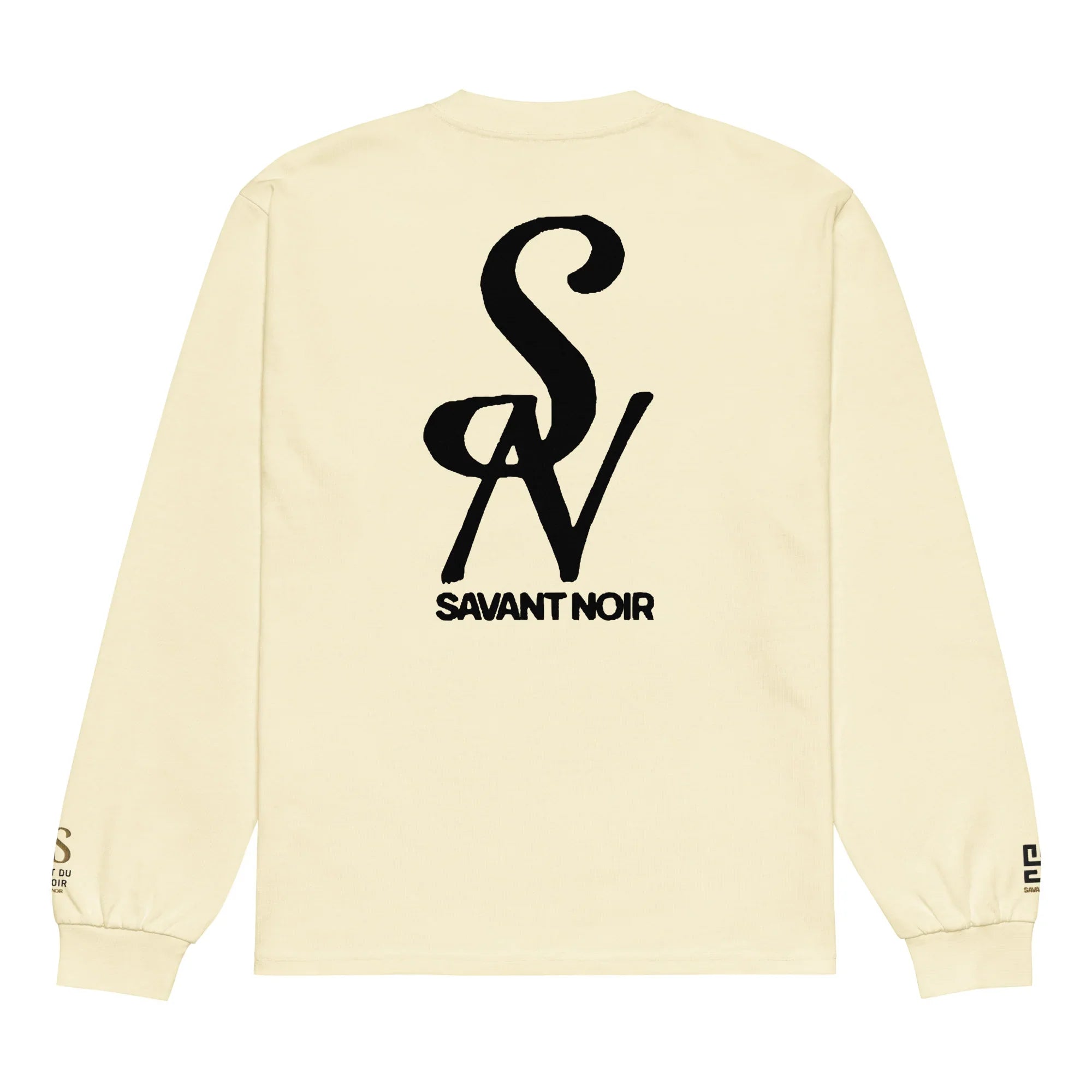 SAVANT NOIR luxury long sleeve shirt in cream with black logo design on the back and sleeve details